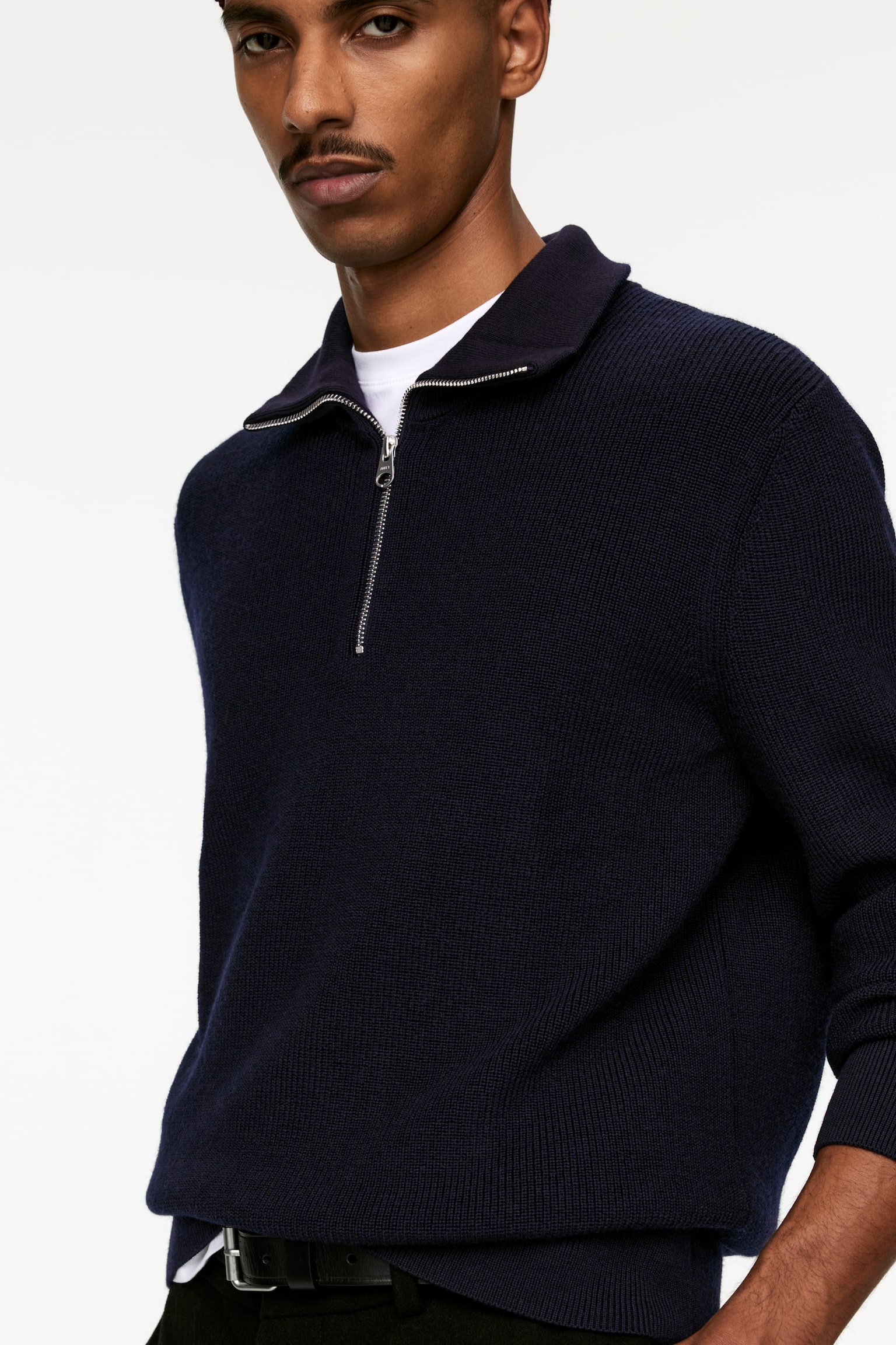 Wool & Cotton Half Zip Jumper - Dark Blue/Dark Green/Dark Green - 5