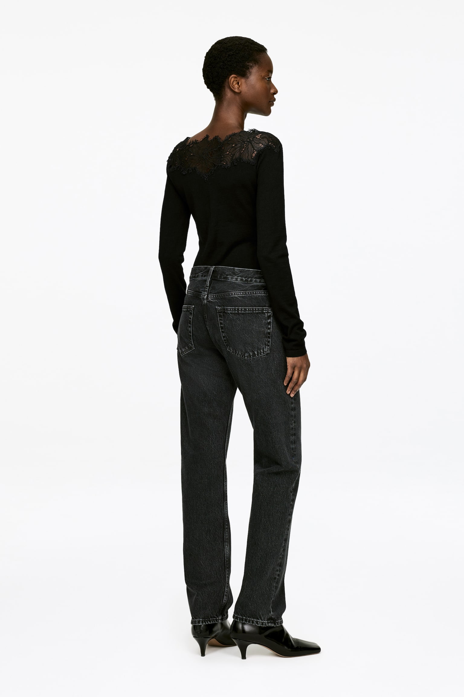 Strickoberteil mit Spitze - Schwarz - 4