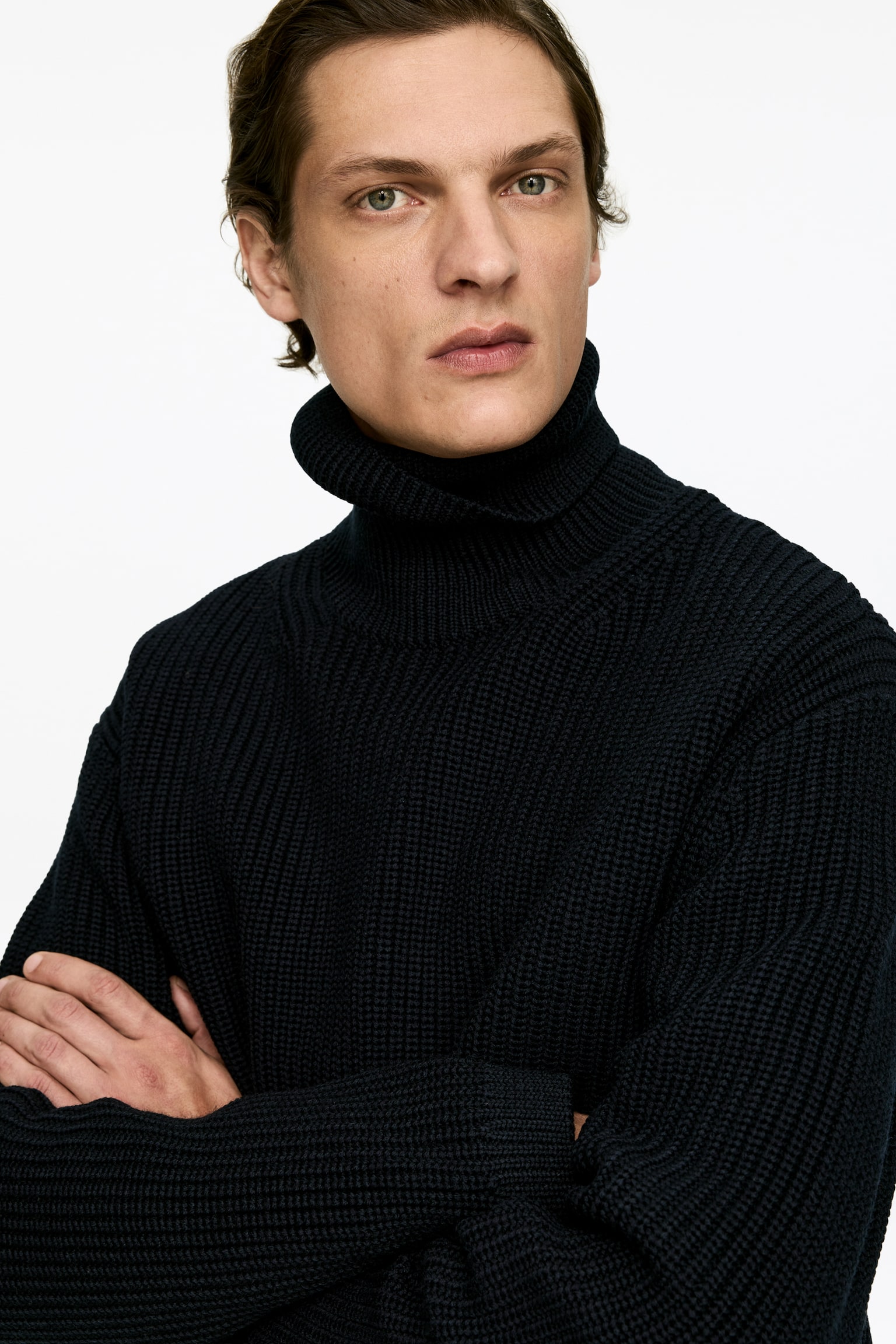 Maglione in lana pesante a collo alto - Blu scuro - 3