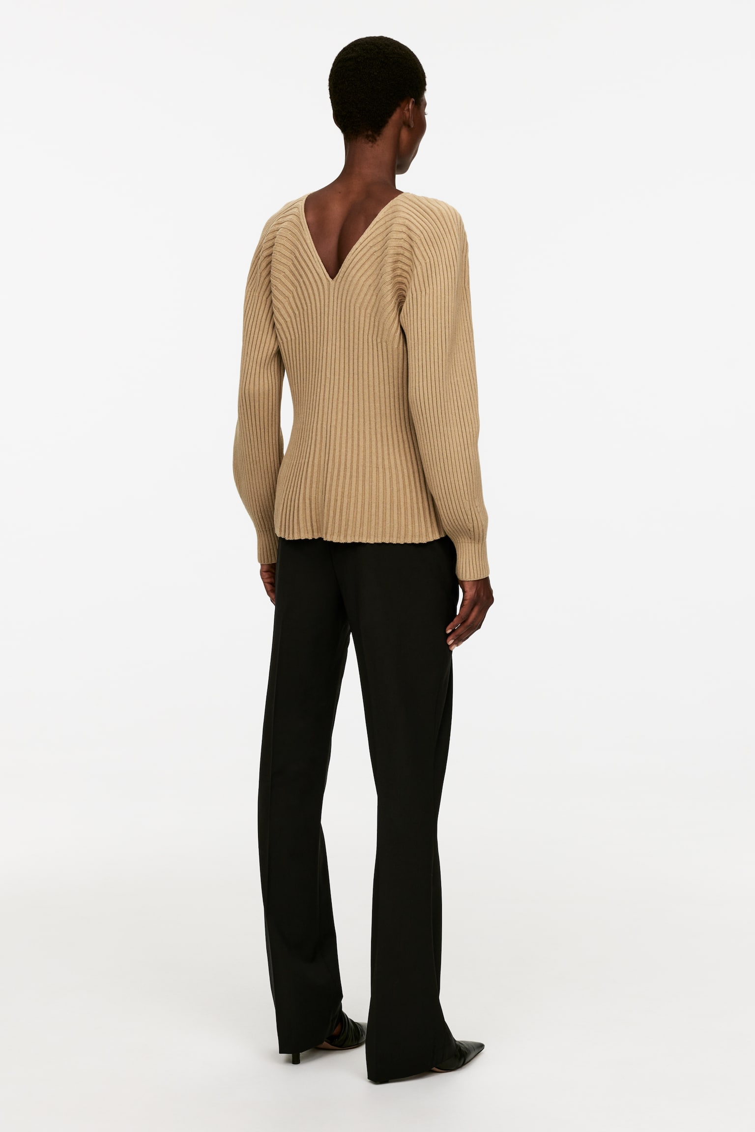 Rib-Knitted Cotton Jumper - Dark Beige - 3