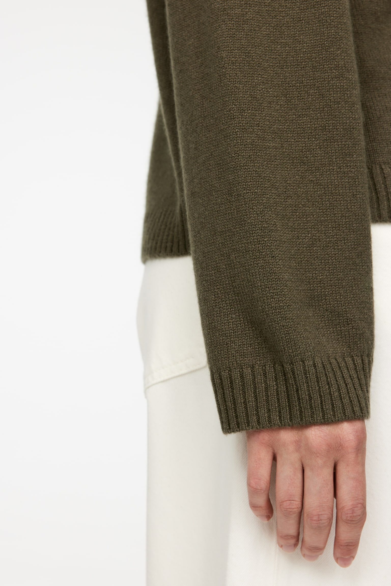 Cashmere-Wool Cardigan - Khaki Green/Black/Grey Melange - 3