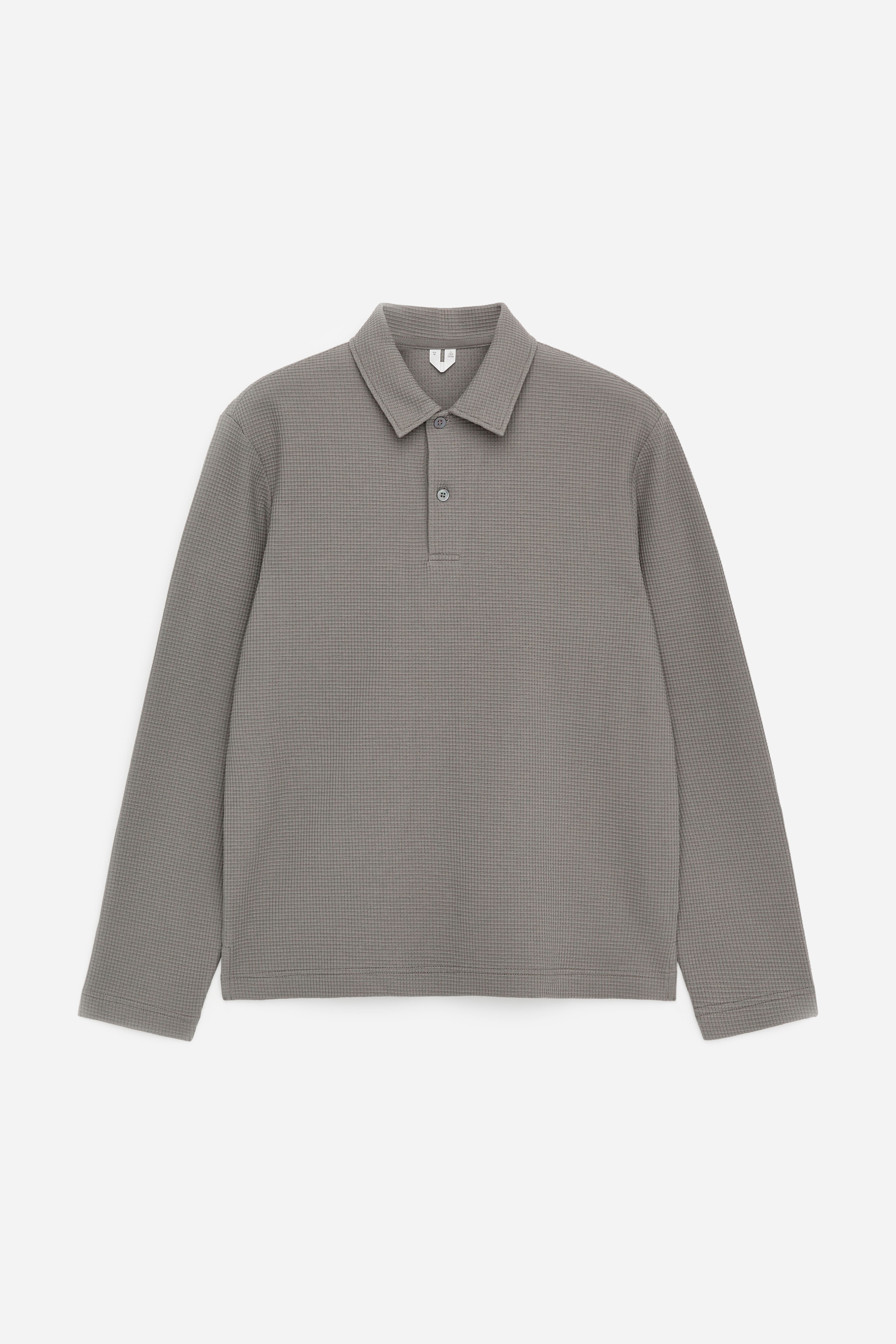 Vaffelstrikket poloshirt - Muldvarpefarvet/Mørkeblå