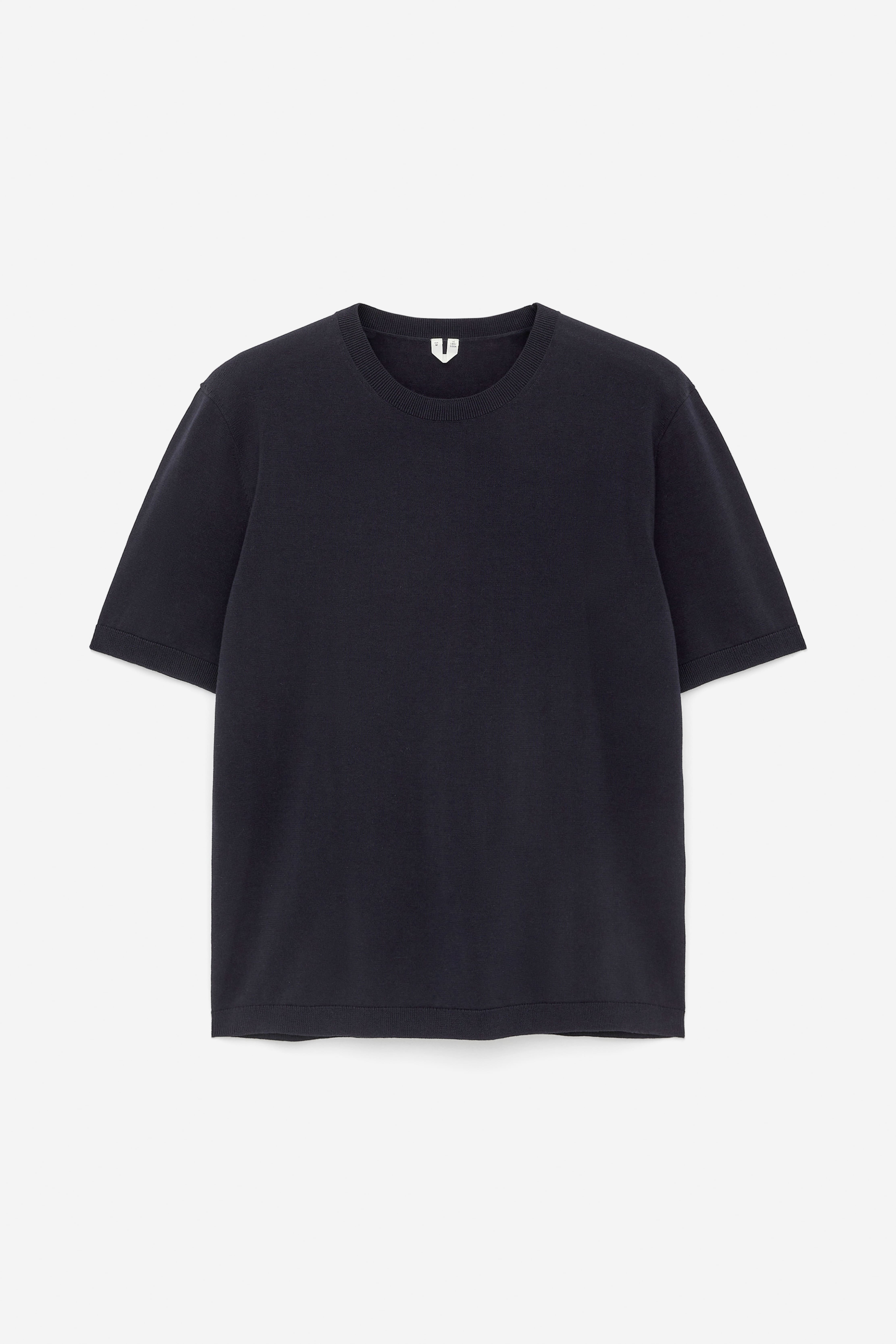 Fijngebreid katoenen T-shirt - Donkerblauw/Kakigroen