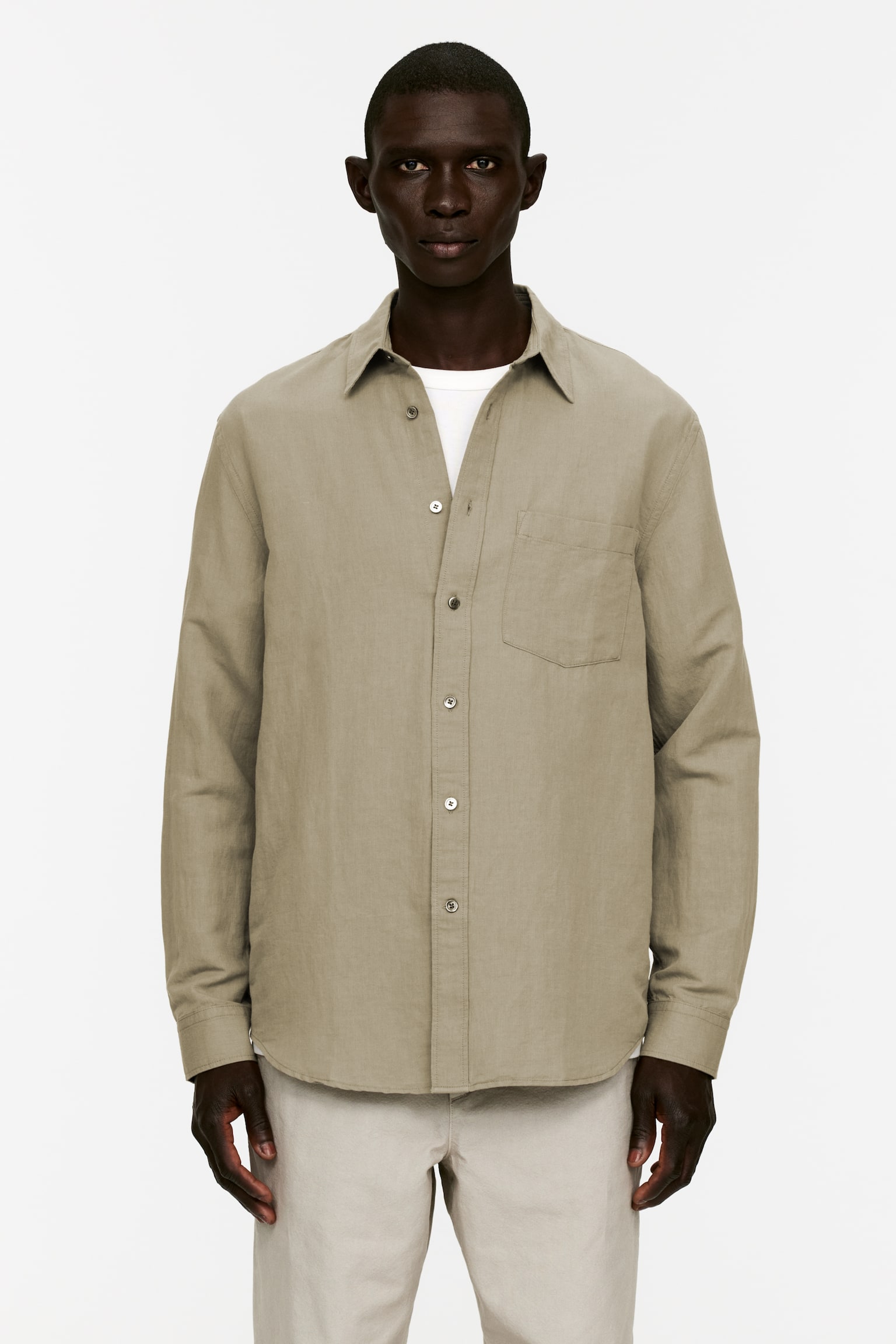 Relaxed Linen-Cotton Shirt - Mole/Off White/Black - 1