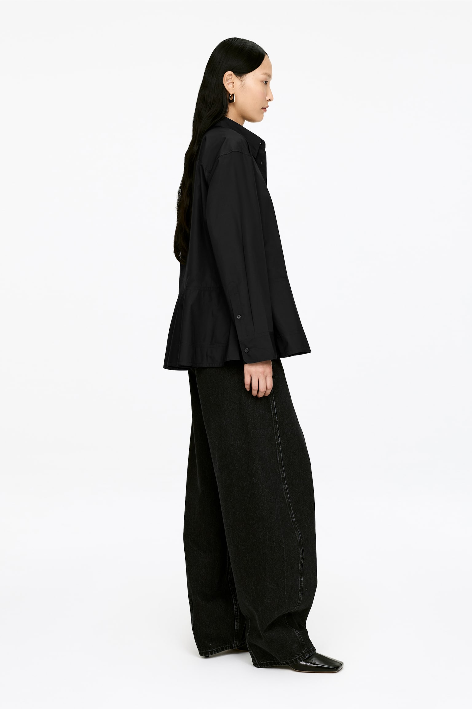 Chemisier péplum en coton - Noir/Rouge foncé - 4