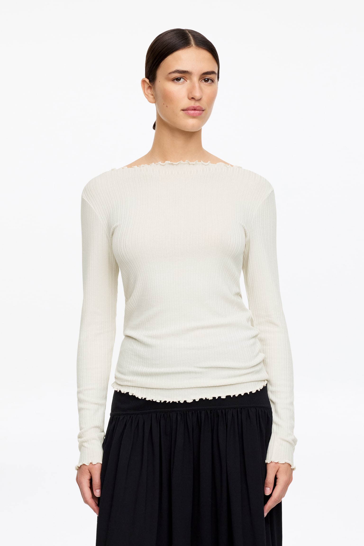 Topp med båtringning - Off-white/Svart - 1