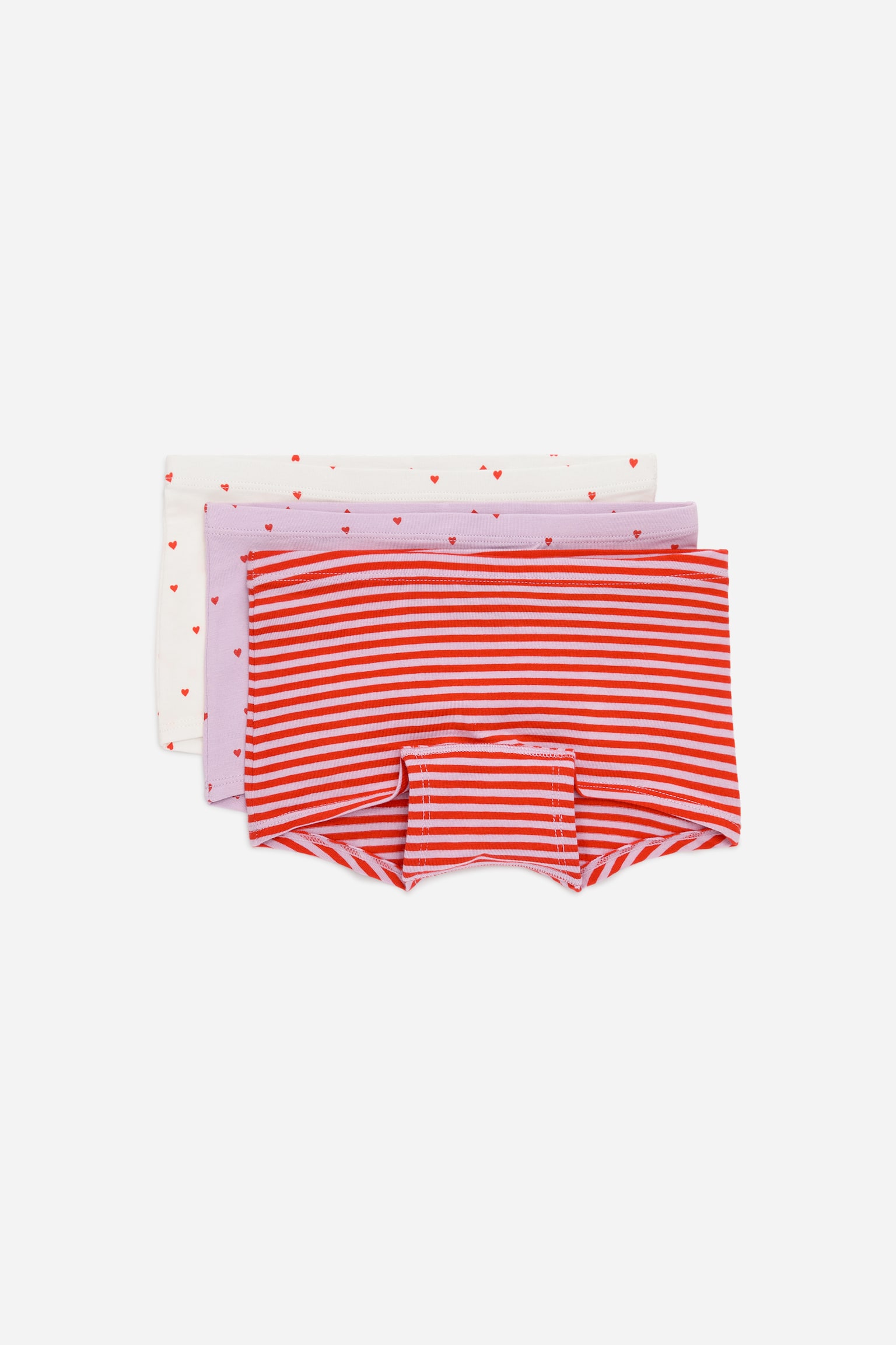 Boxershorts i bomuldsjersey, 3-pak - Hvid/rød/syren/Syrenlilla/grønne/hjerter