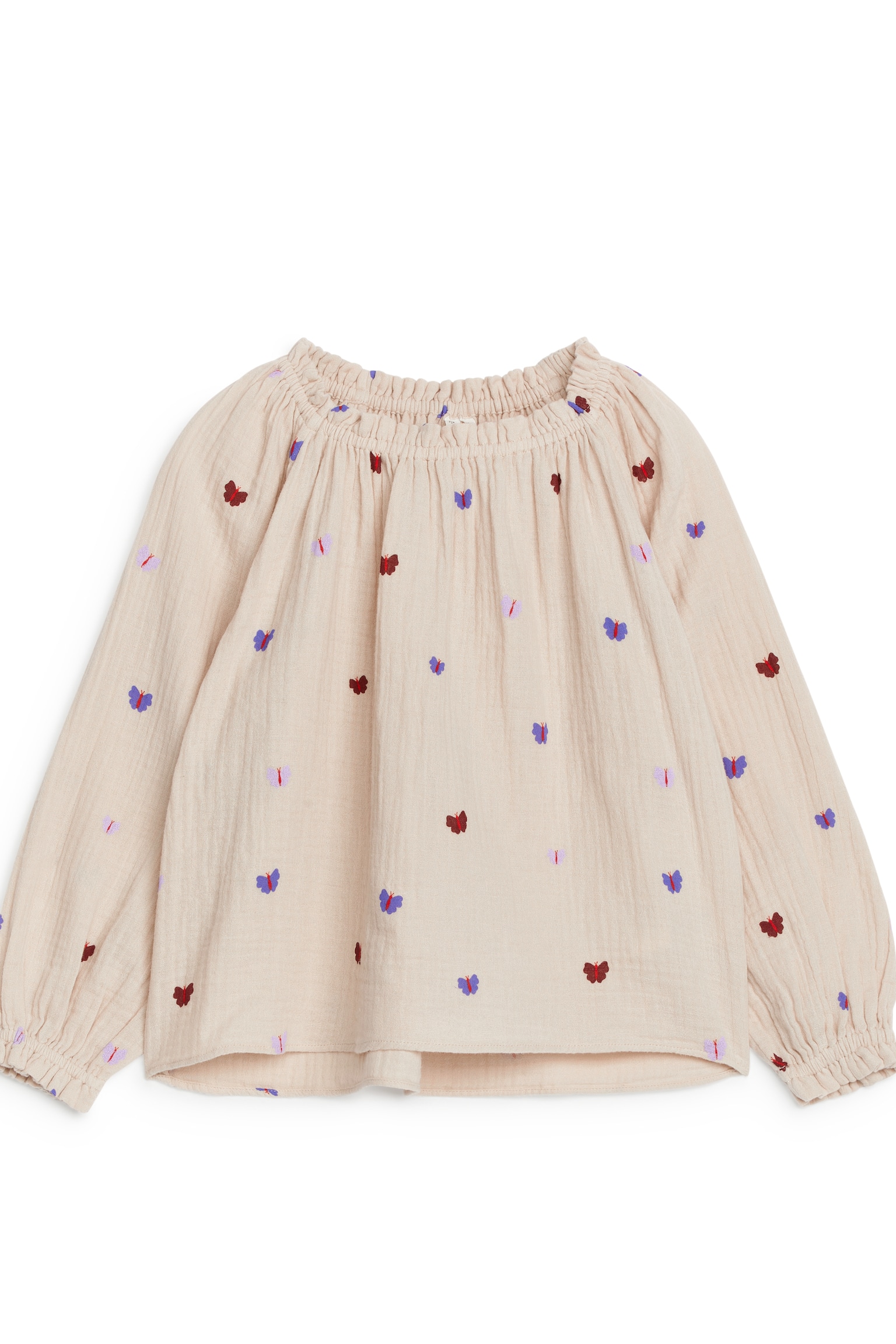 Frill-Detail Blouse - Beige/Butterflies - 1