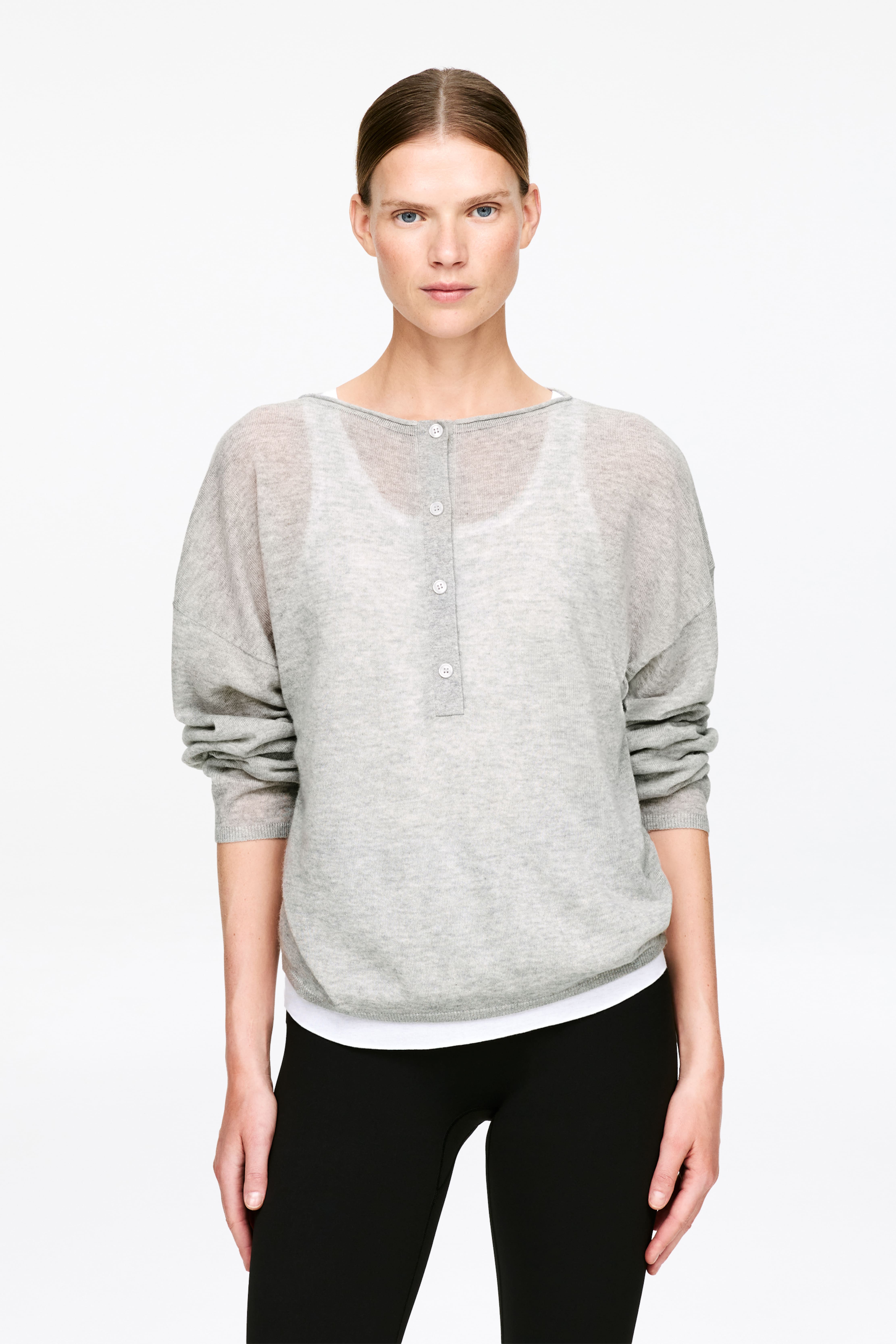 Maglione con scollo a barchetta in puro cashmere - Grigio/Blu scuro