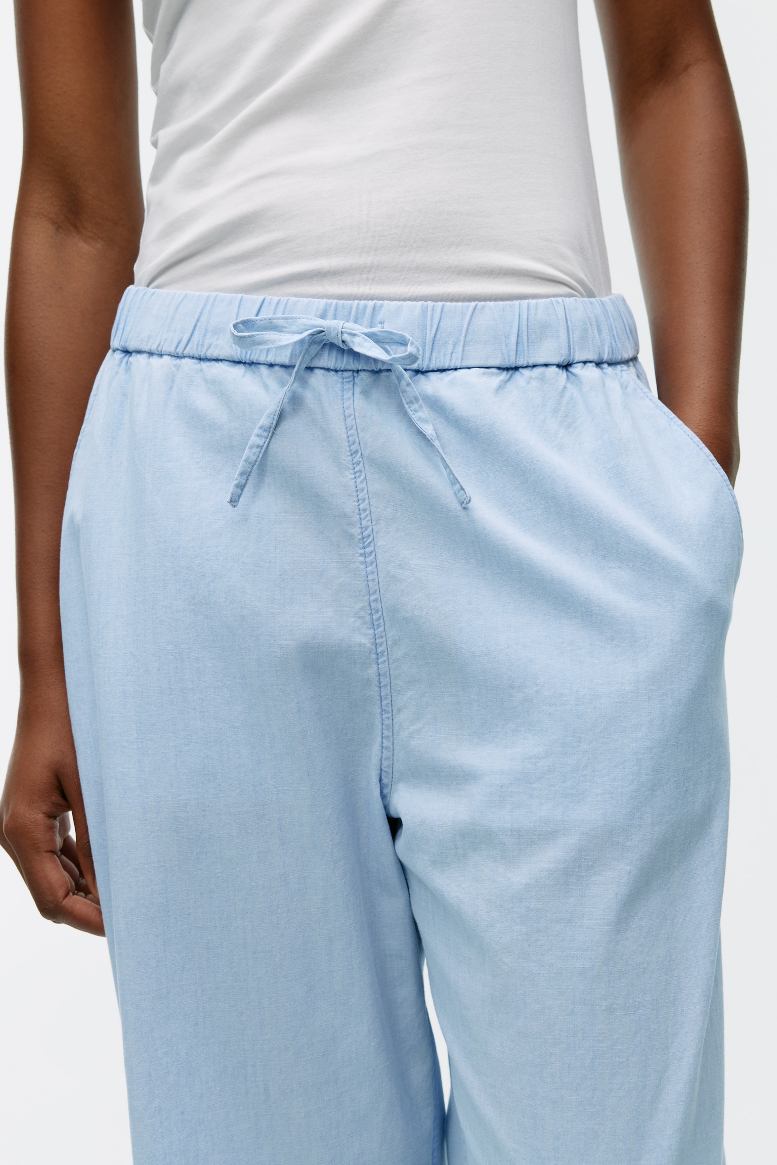 Light Denim Drawstring Trousers - Blue - 3