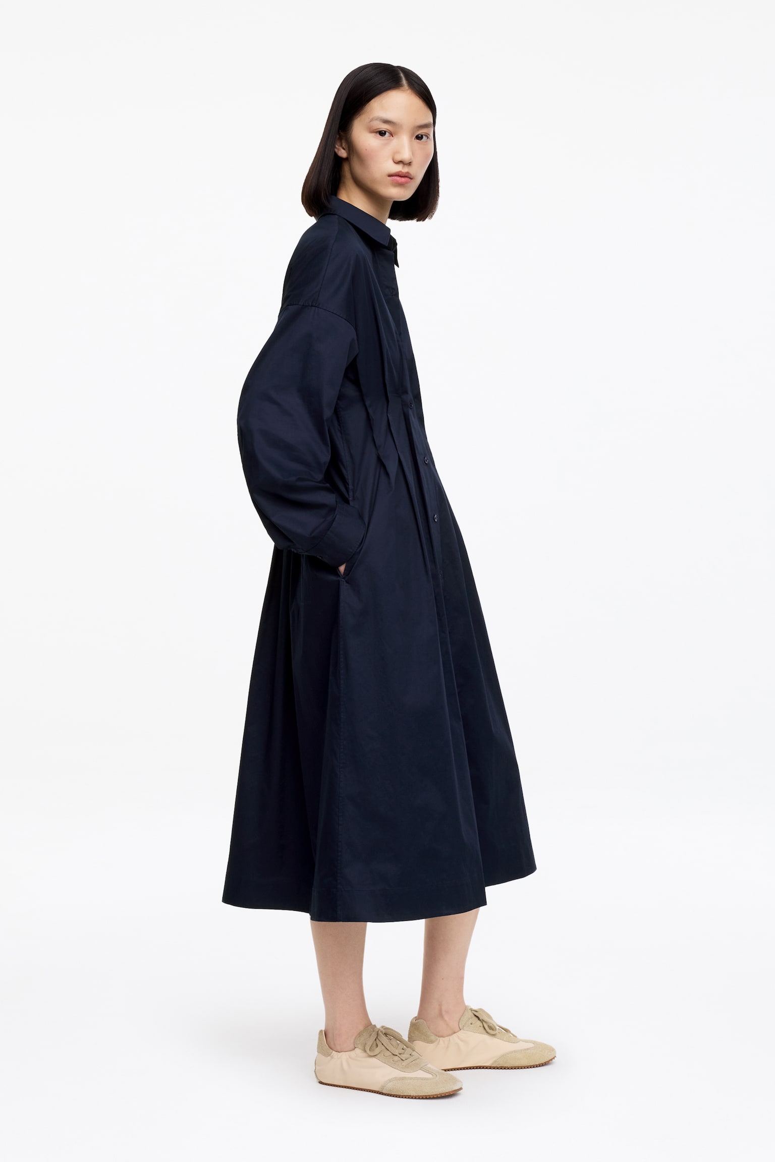 Hemdkleid mit Falten - Dunkelblau - 6