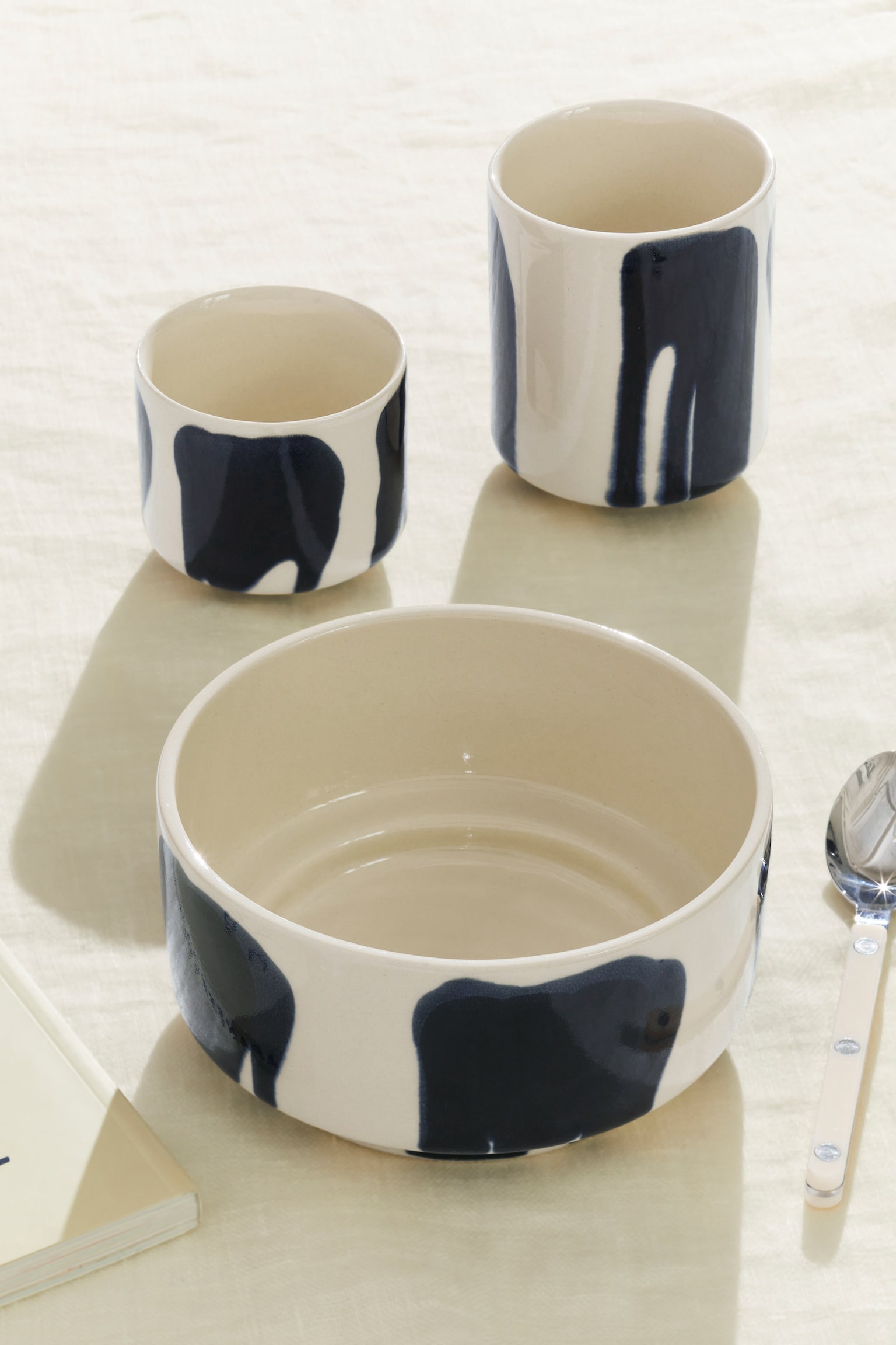 Sada 2 kameninových šálok - Off White/Blue Splash/Modrá/Biela/Ružový Splash - 2