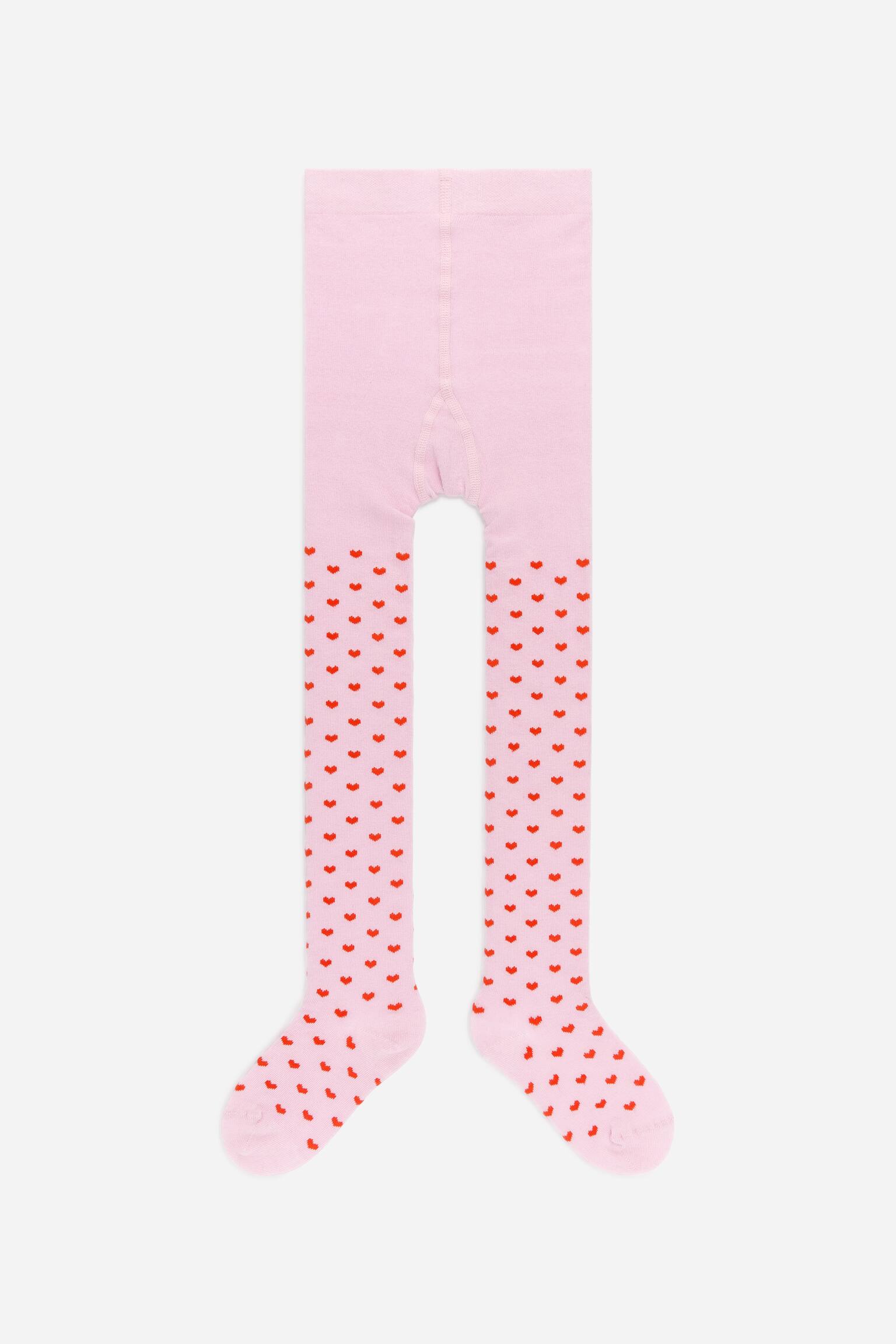 Strumpfhose aus Baumwollmischung - Rosa/Rot/Flieder/Herzen in Rot