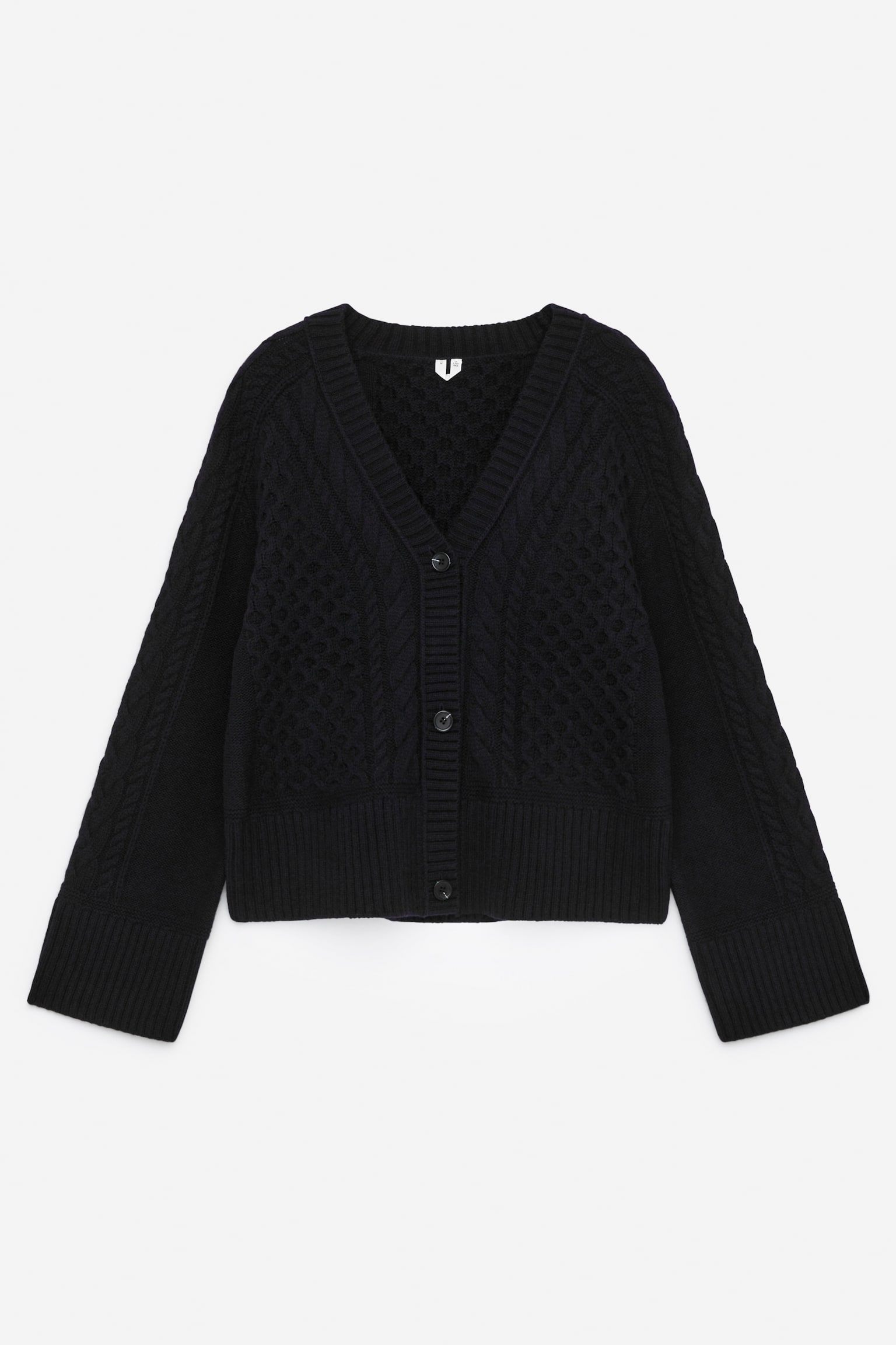 Cable-Knit Wool Cardigan - Dark Blue - 2