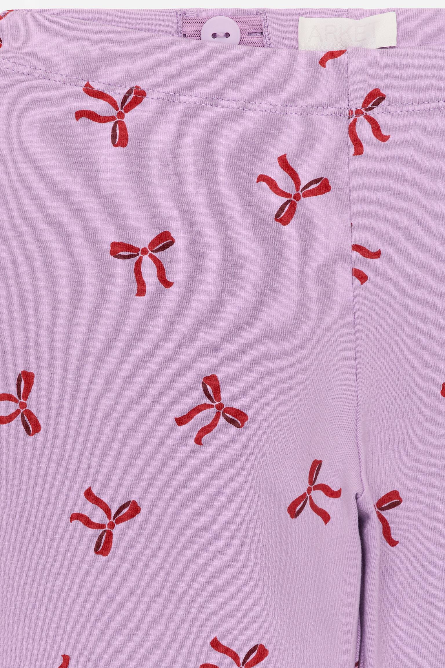 Mönstrade trikåleggings - Lila/röda rosetter/Syrenlila/blommig - 3