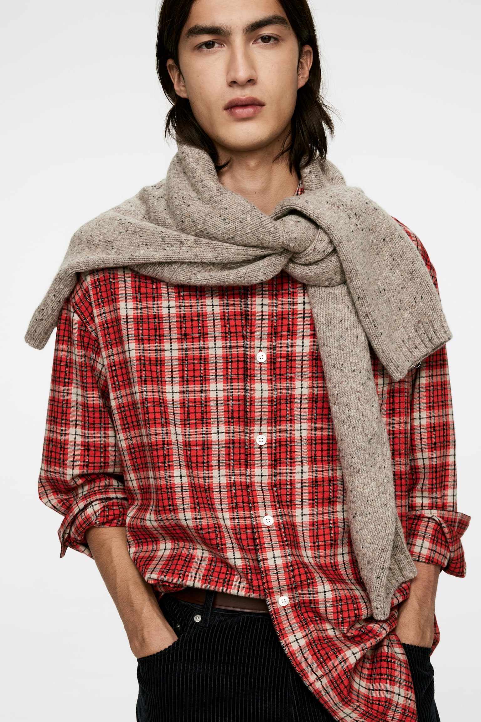 Relaxed Flannel Shirt - Red/Multi Colour - 3