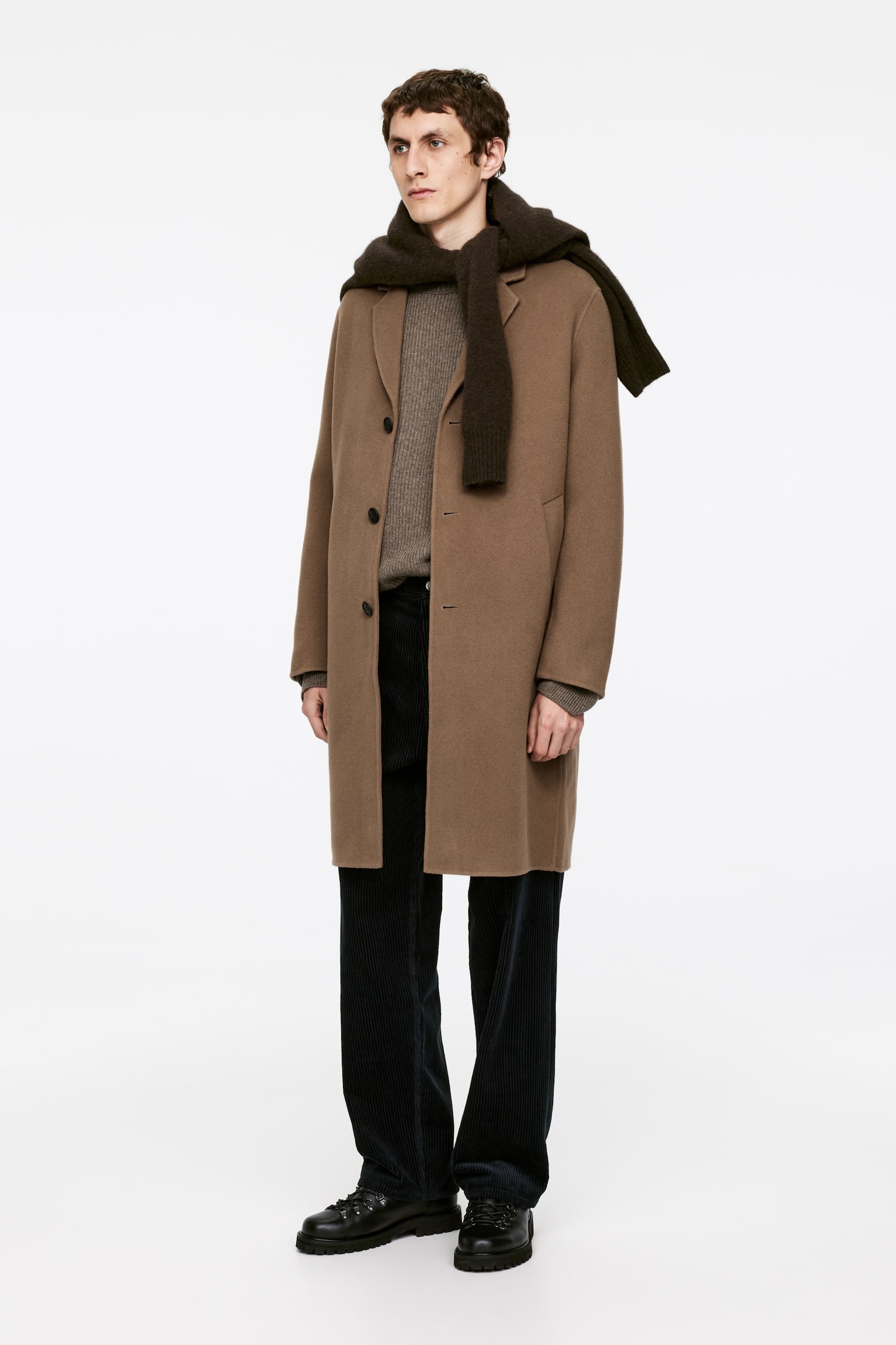 Relaxed Wool Topcoat - Camel/Black - 3