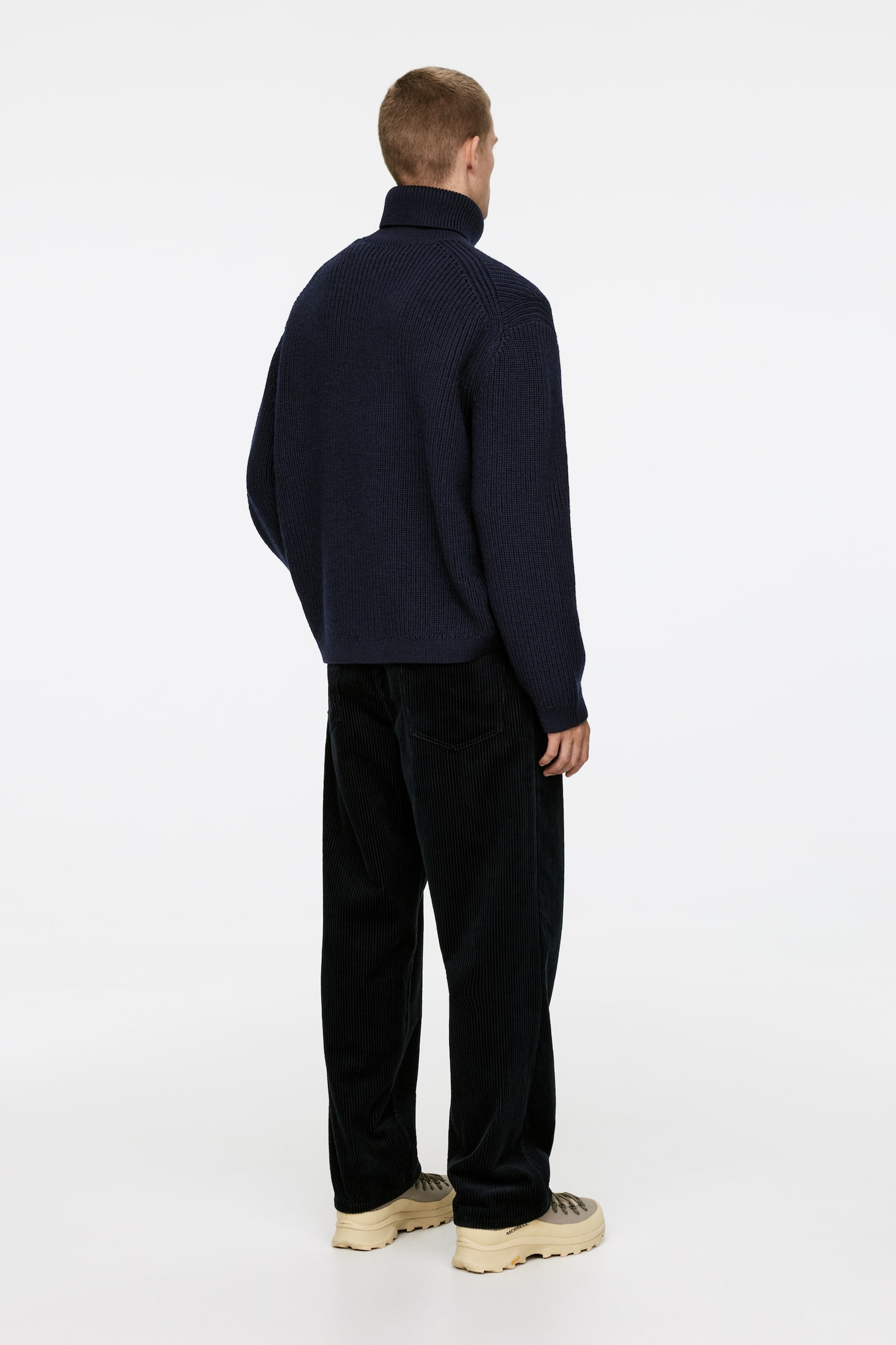 Heavy Wool Roll-Neck Jumper - Dark Blue/Off White - 3