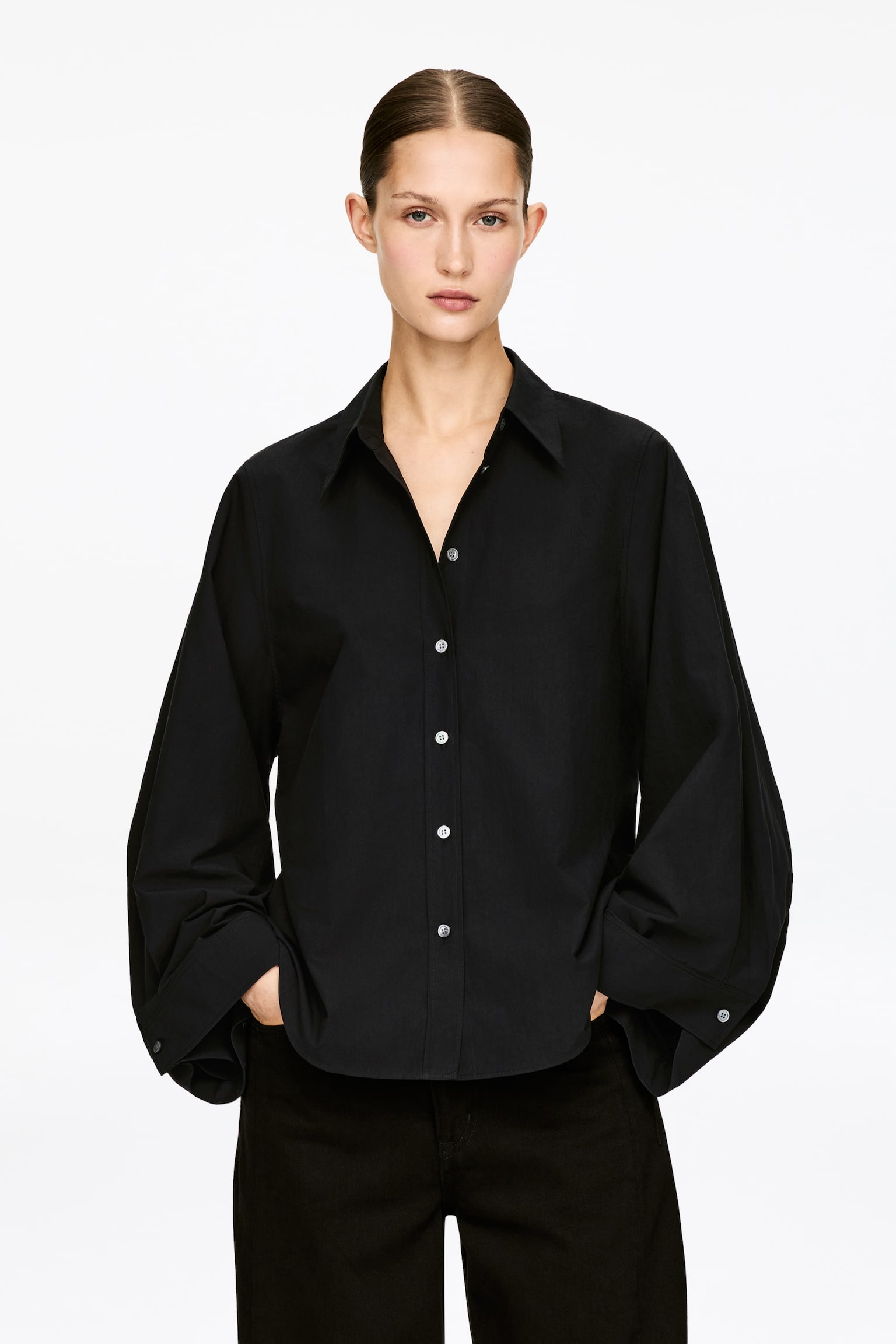 Overhemd met wijde mouwen - Zwart/Wit - 1