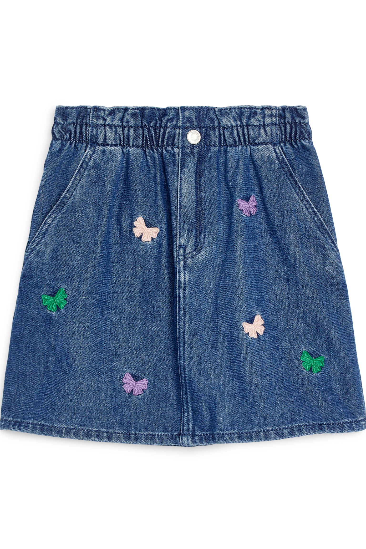 Embroidered Denim Skirt - Blue - 1