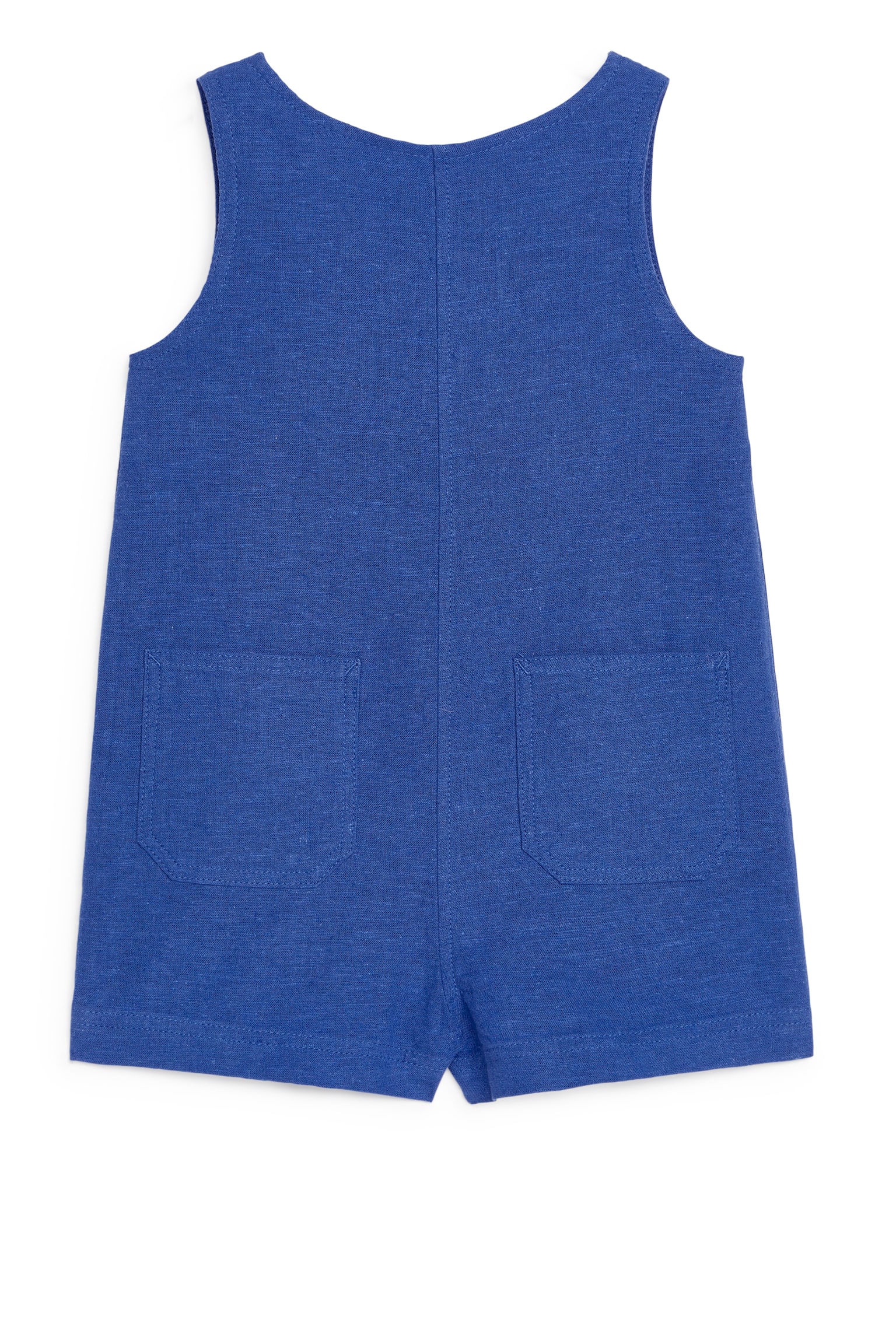 Sleeveless Cotton-Linen Romper - Bright Blue - 3