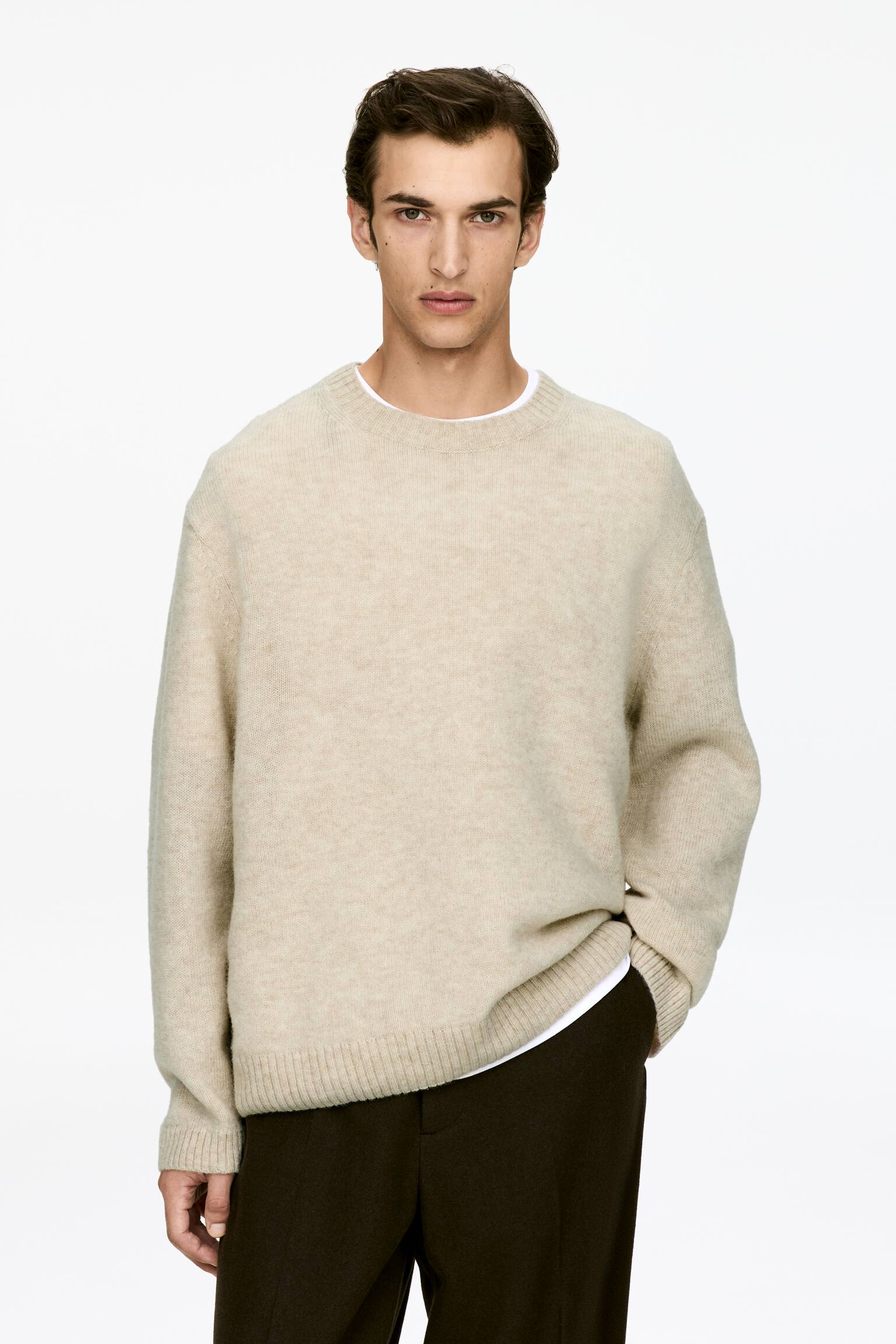 Ulltröja med rund halsringning - Off-white/Röd/Blåmelerad - 1