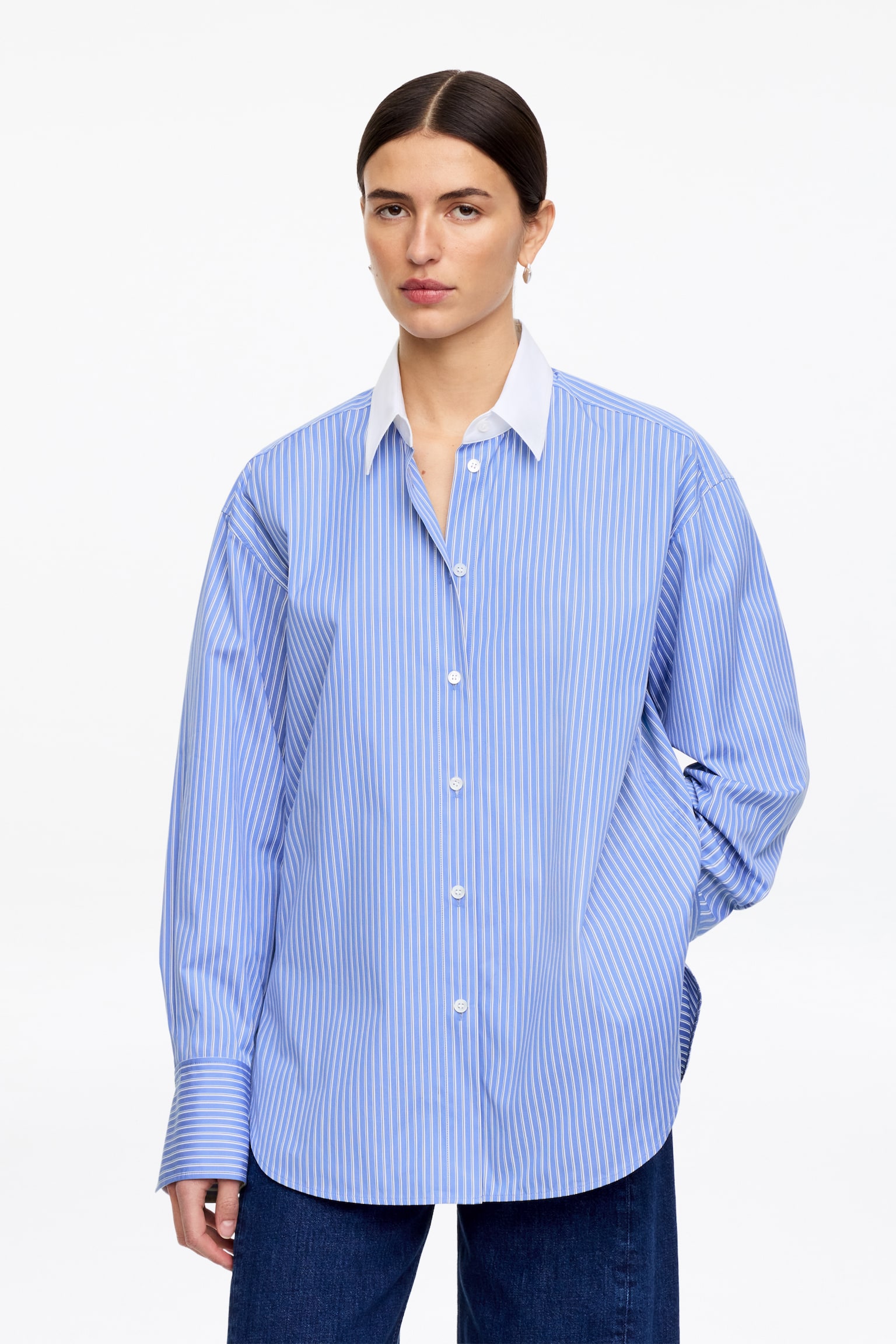 Relaxed fit poplin ing - Kék/Fehér/Kék/Fehér - 1