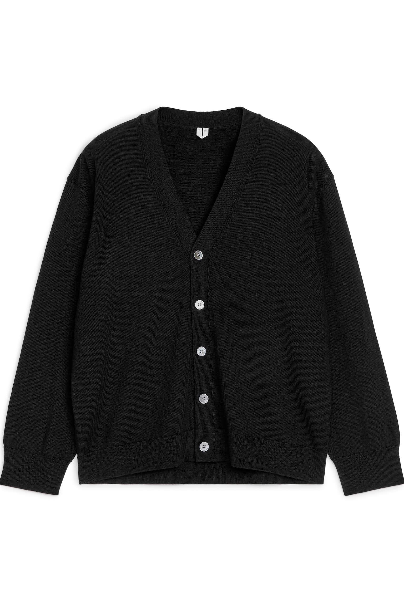 V-Neck Wool Cardigan - Black - 1