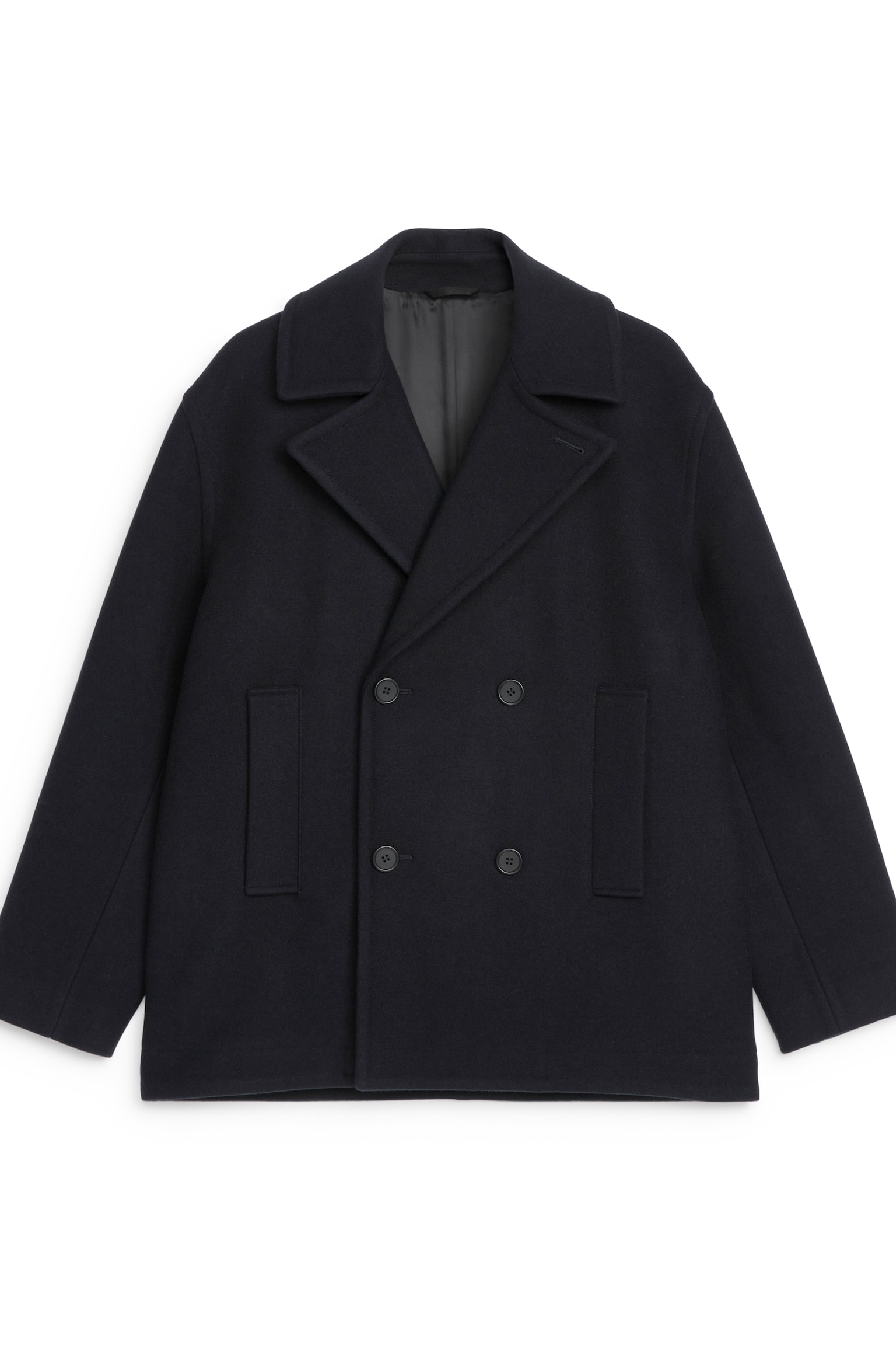 Wool-Blend Pea Coat - Dark Blue - 1