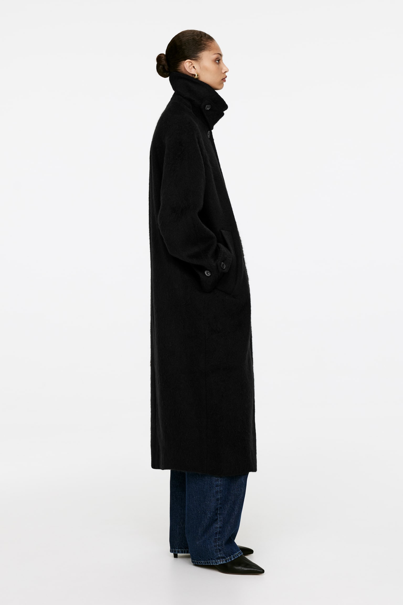 Oversized Wool Coat - Black - 3