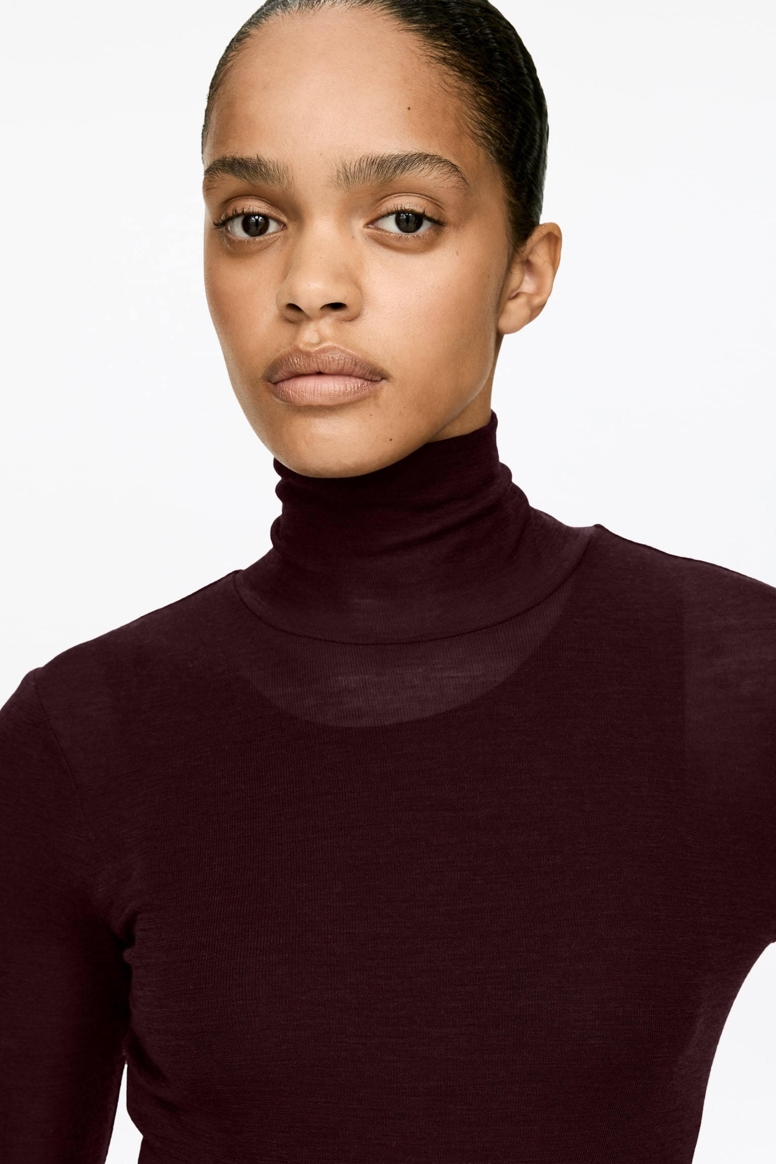 Polotröja i ull - Vinröd/Svart/Grå - 4