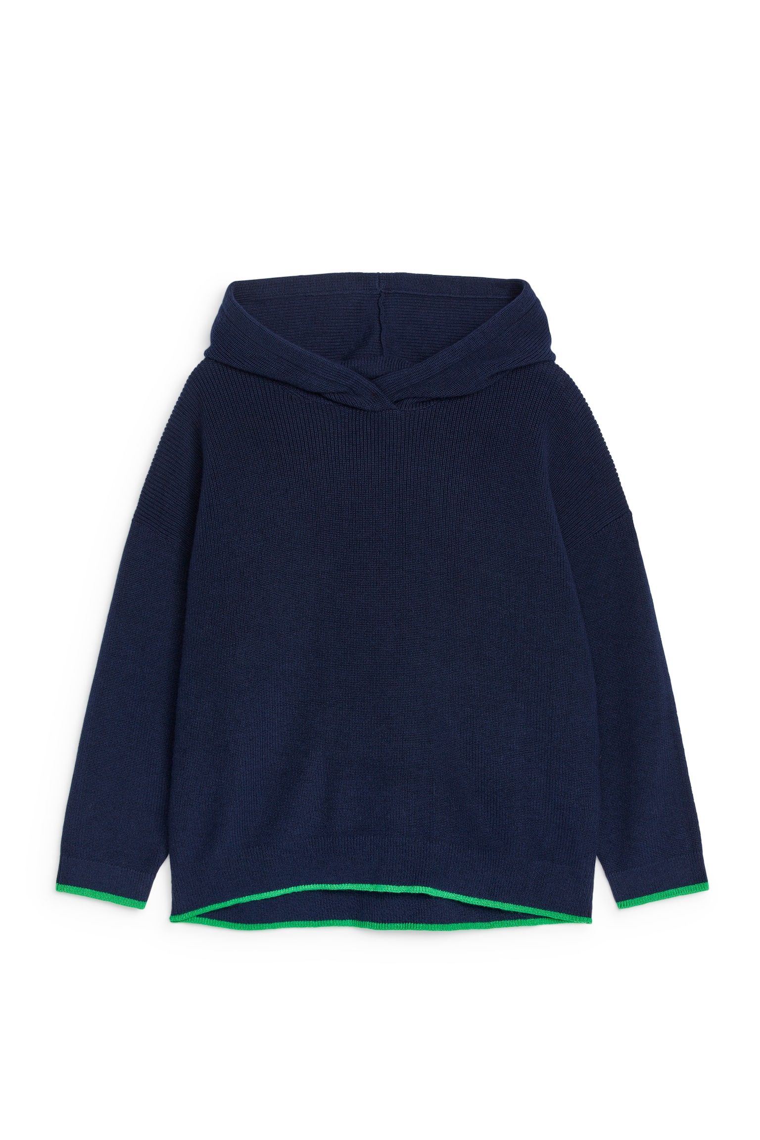 Contrast-Colour Knit Hoodie - Dark Blue - 1