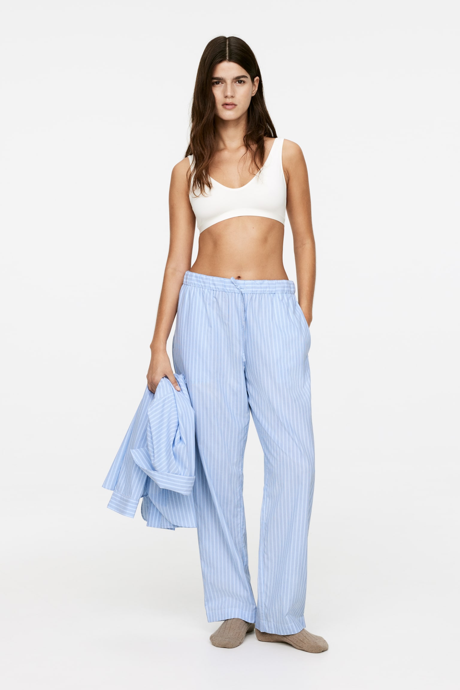 Cotton Pyjama Trousers - Light Blue/Striped