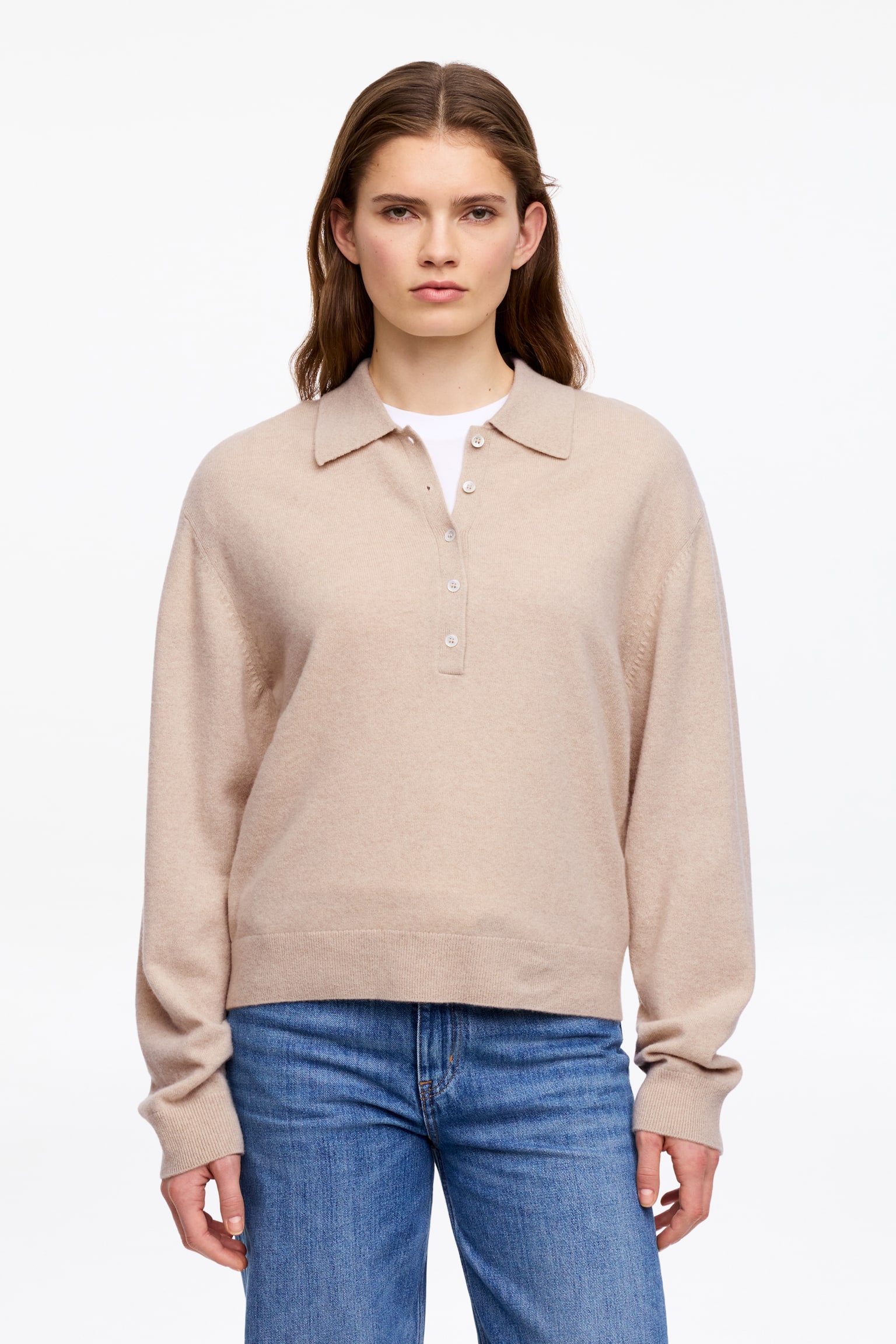 Polopullover aus Kaschmir und Wolle - Beige - 1