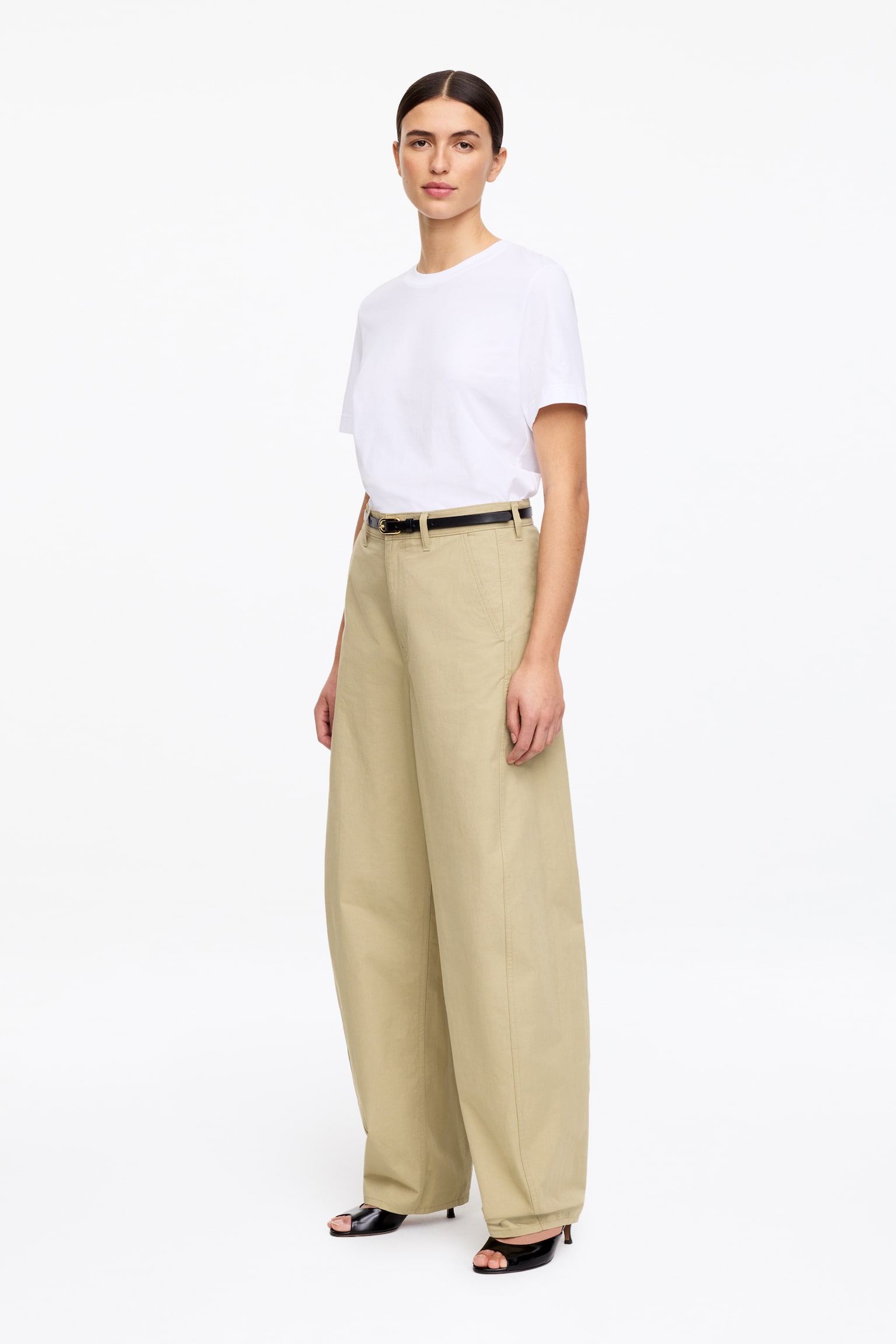 Hose mit Barrel Leg - Beige/Schwarz - 4