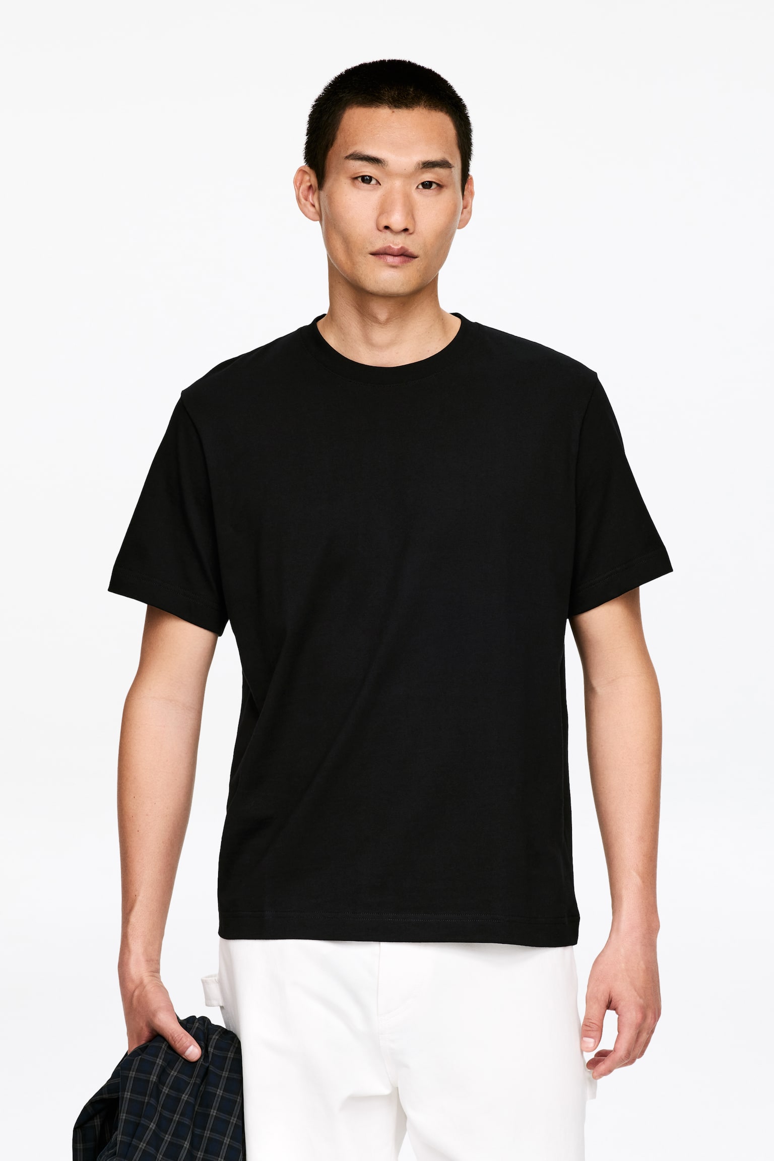 Lockeres T-Shirt, 220 GSM - Schwarz/Khaki/Braun/Weiß/Dunkelblau/Hellgrau meliert/Off-White/Dunkelbraun - 1