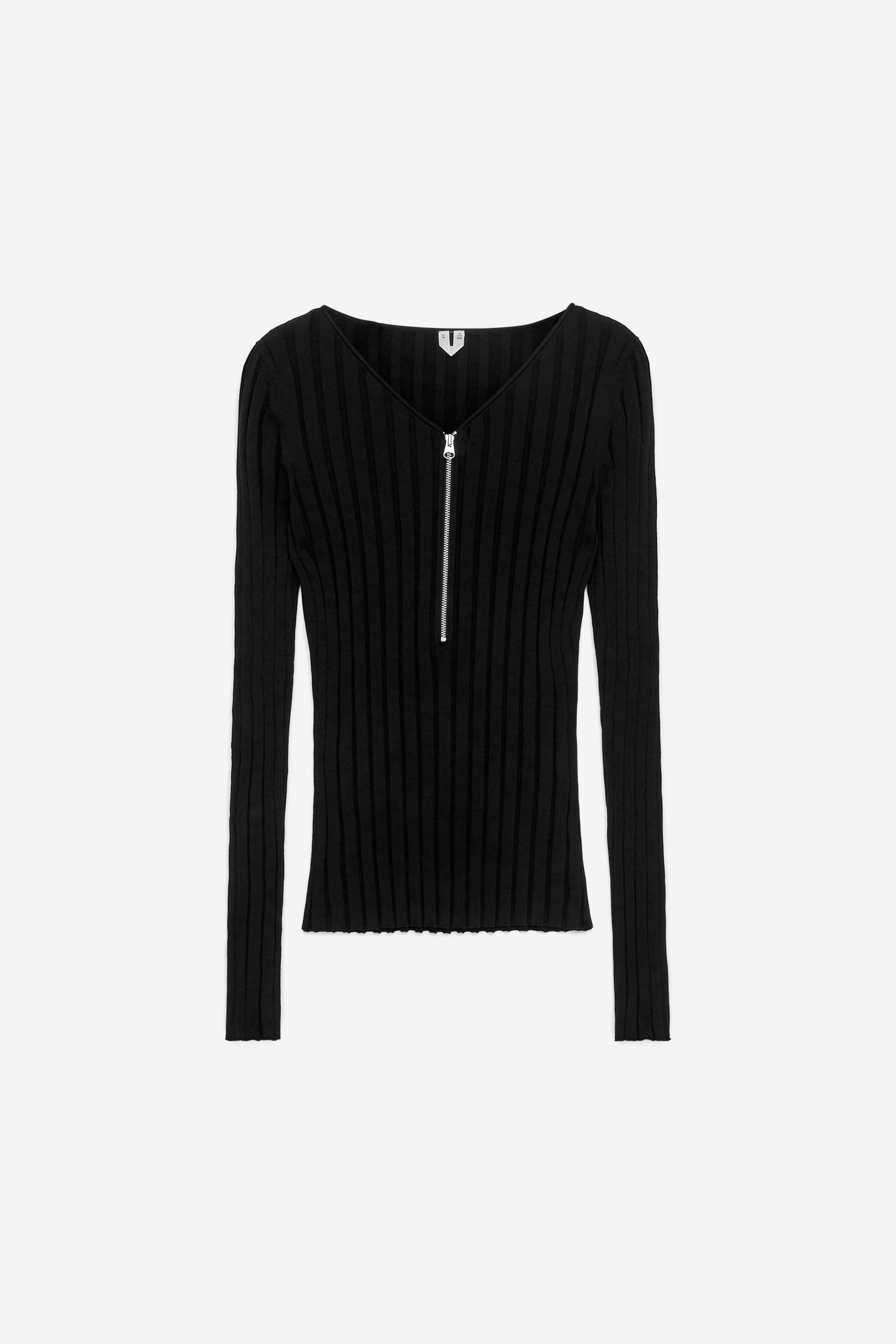 Maglione a coste con mezza cerniera - Nero