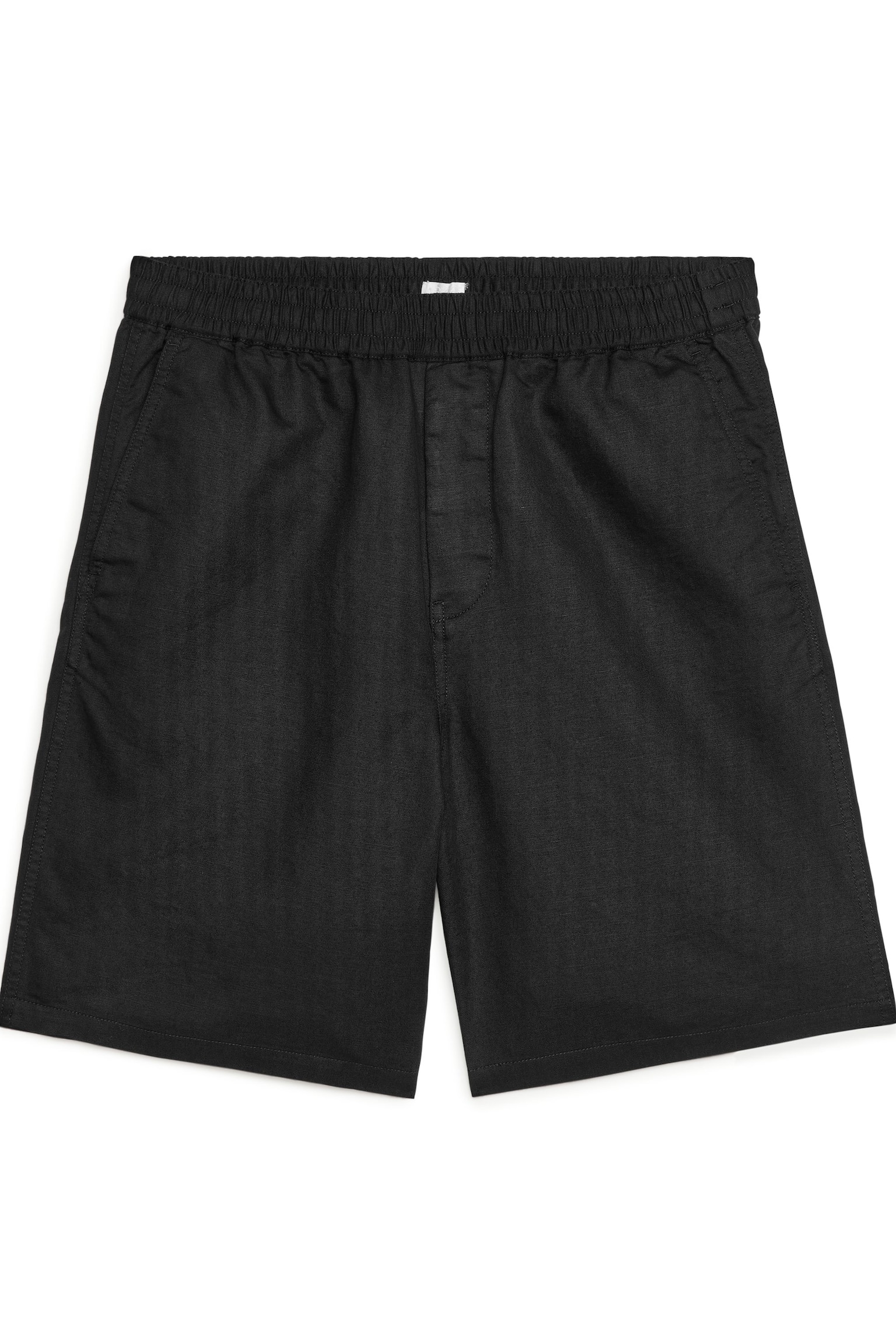 Cotton-Linen Drawstring Shorts - Black/Dark Green - 1