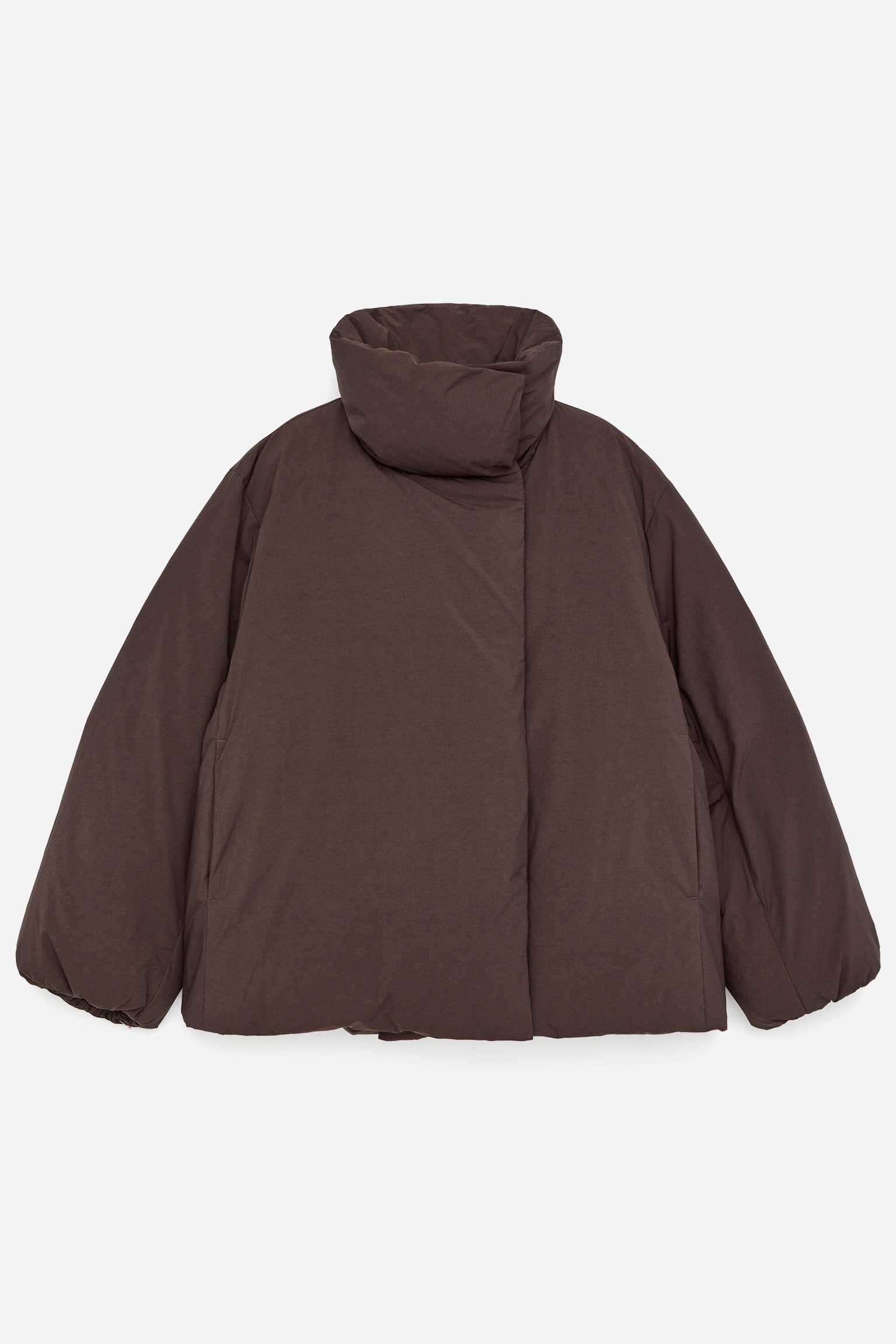 Upcycled Down-jas met hoge kraag - Donkerbruin - 2