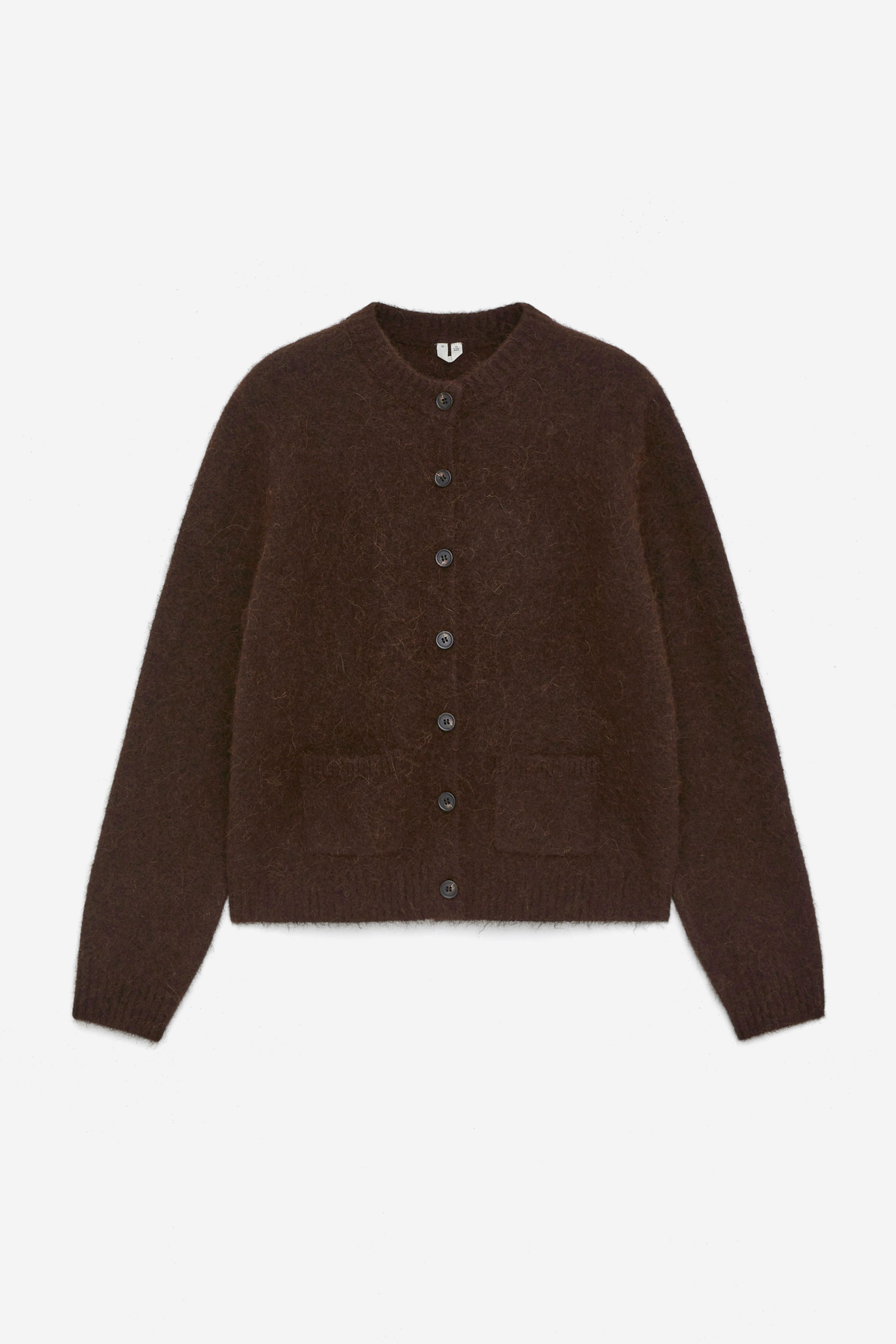 Strickjacke aus einer Alpaka-Wollmischung - Dunkelbraun/Graumeliert