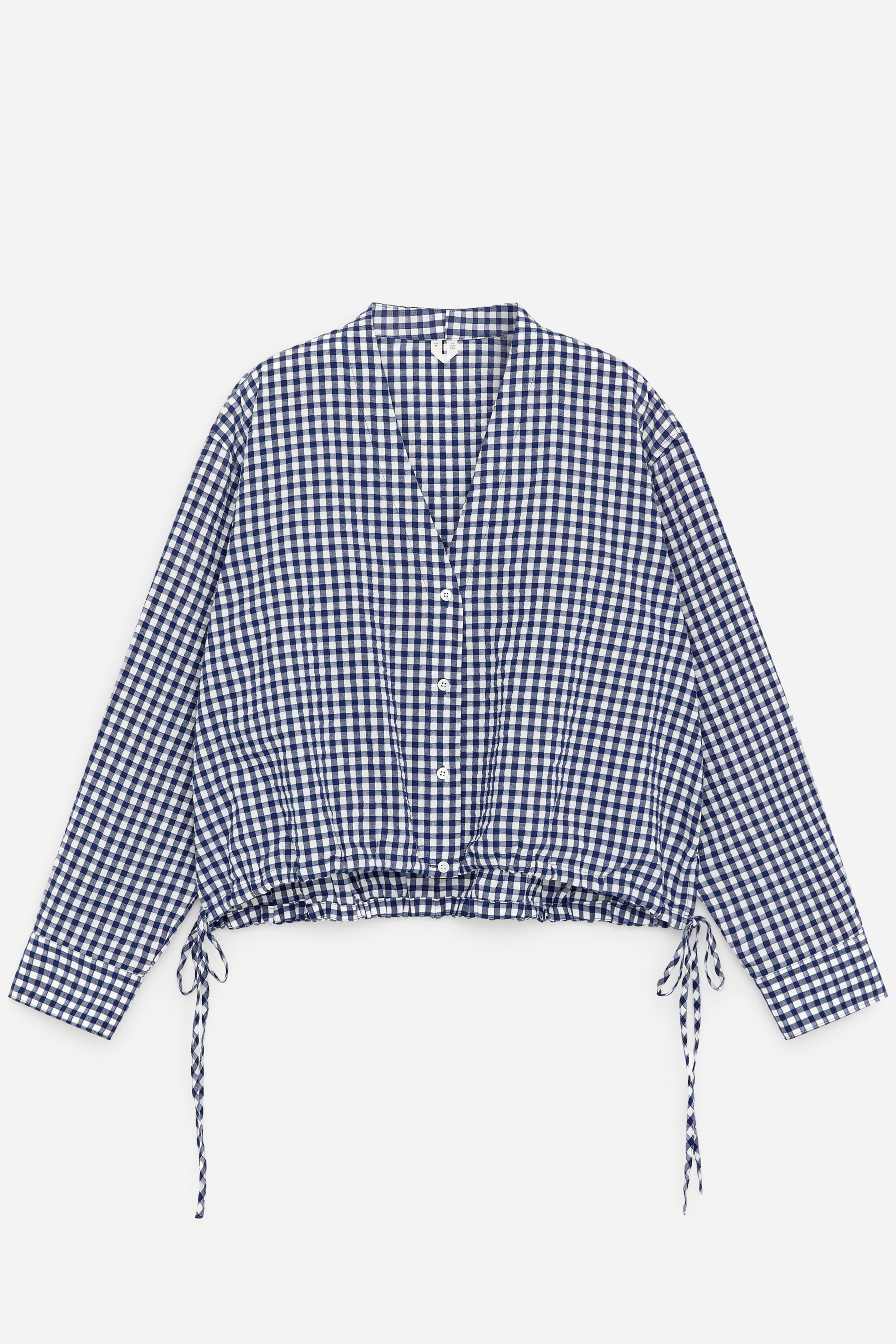 Seersucker-bluse - Blå/hvid/Sort