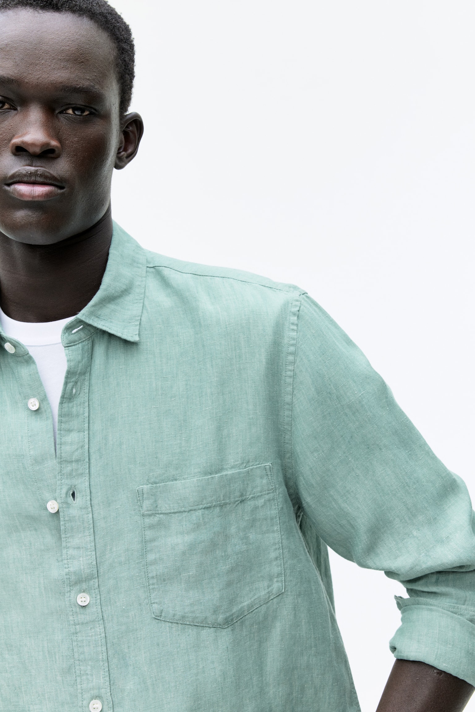 Regular-Fit Linen Shirt - Soft Green Melange/White/Mole/Dark Mole Melange/Dark Blue/Dark Green/Beige/Off-White - 5