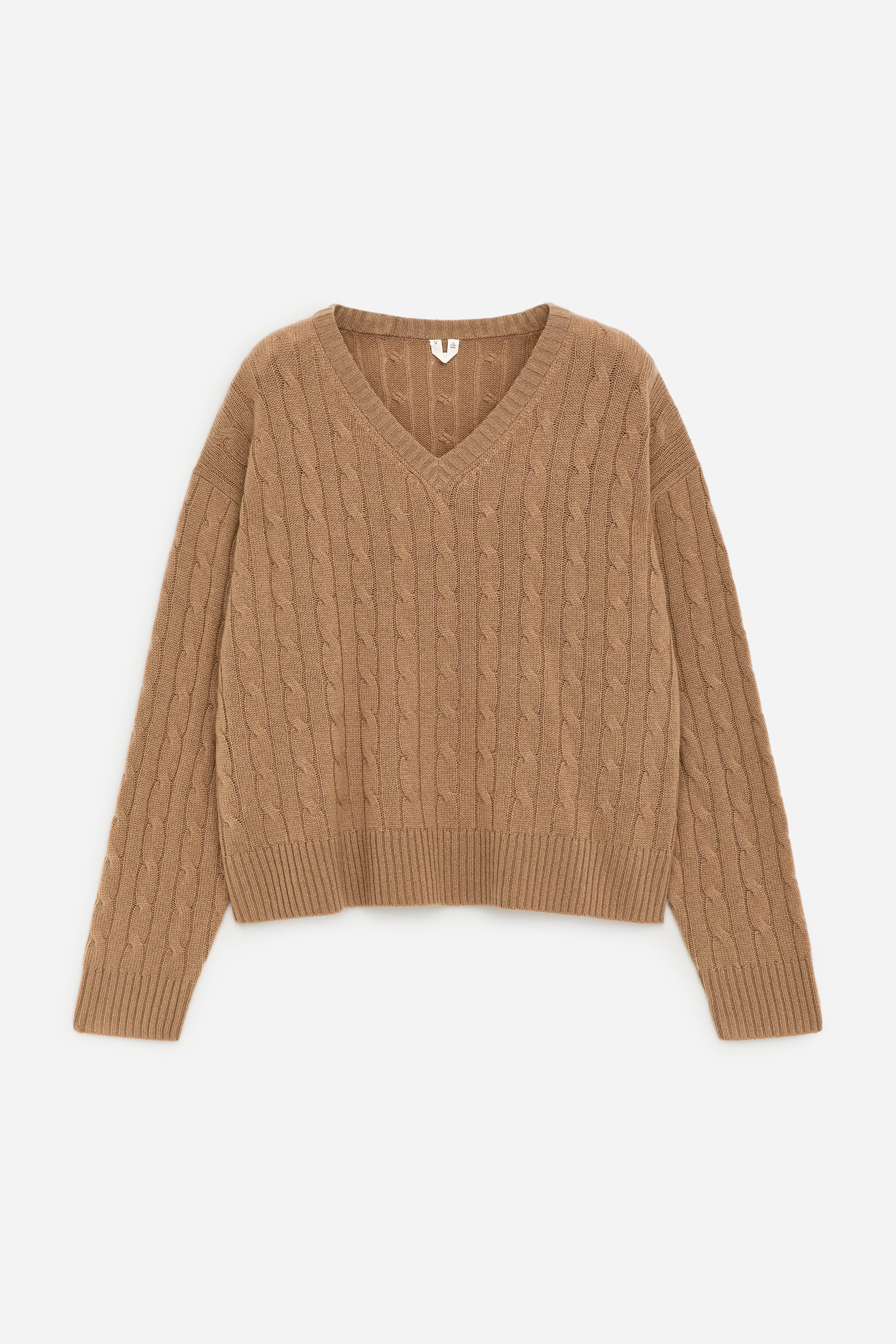 V-ringad tröja i ren kashmir - Beige/Mörkblå