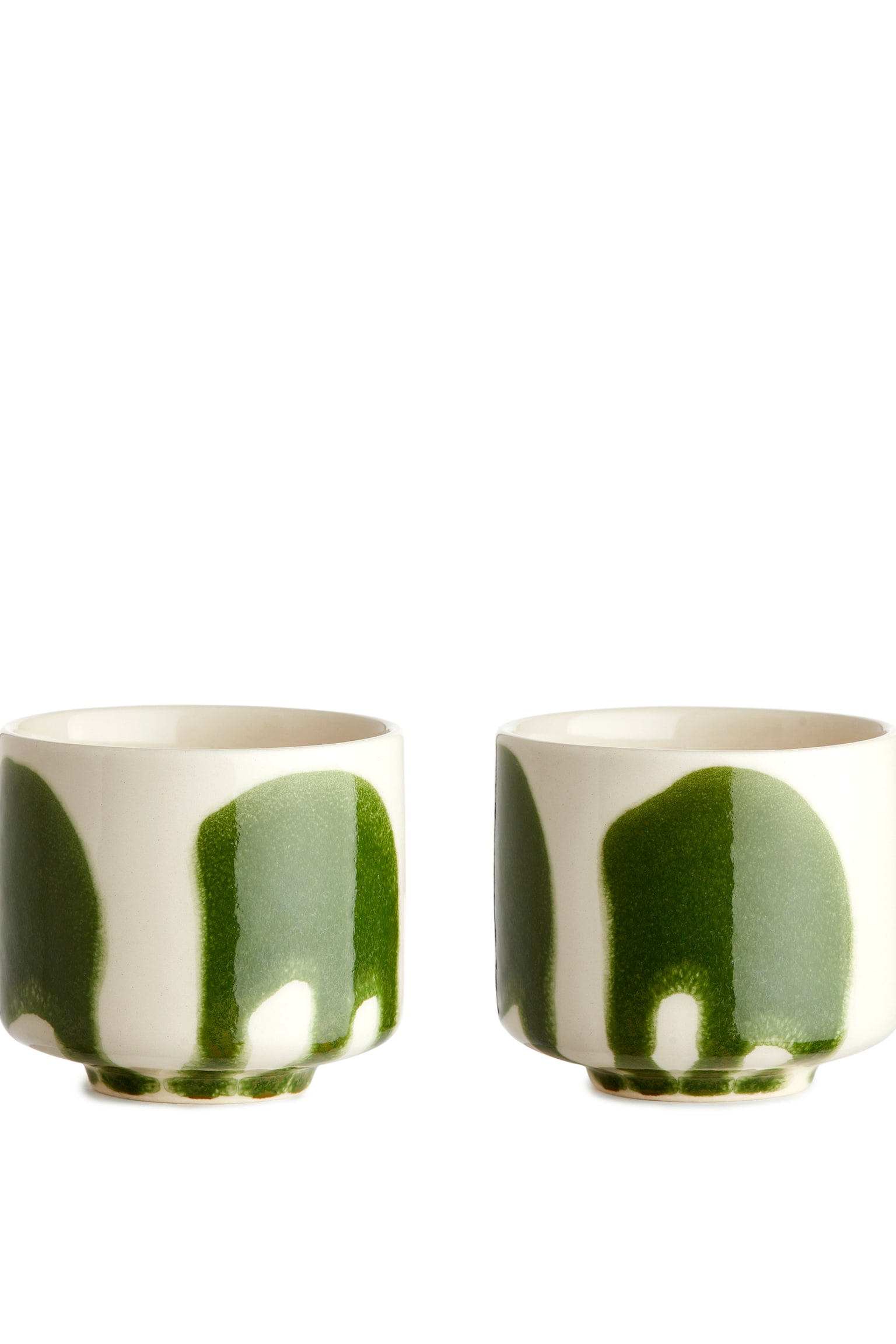 Stoneware Cups Set of 2 - White/Green/Dusty Green/Pink Splash - 1