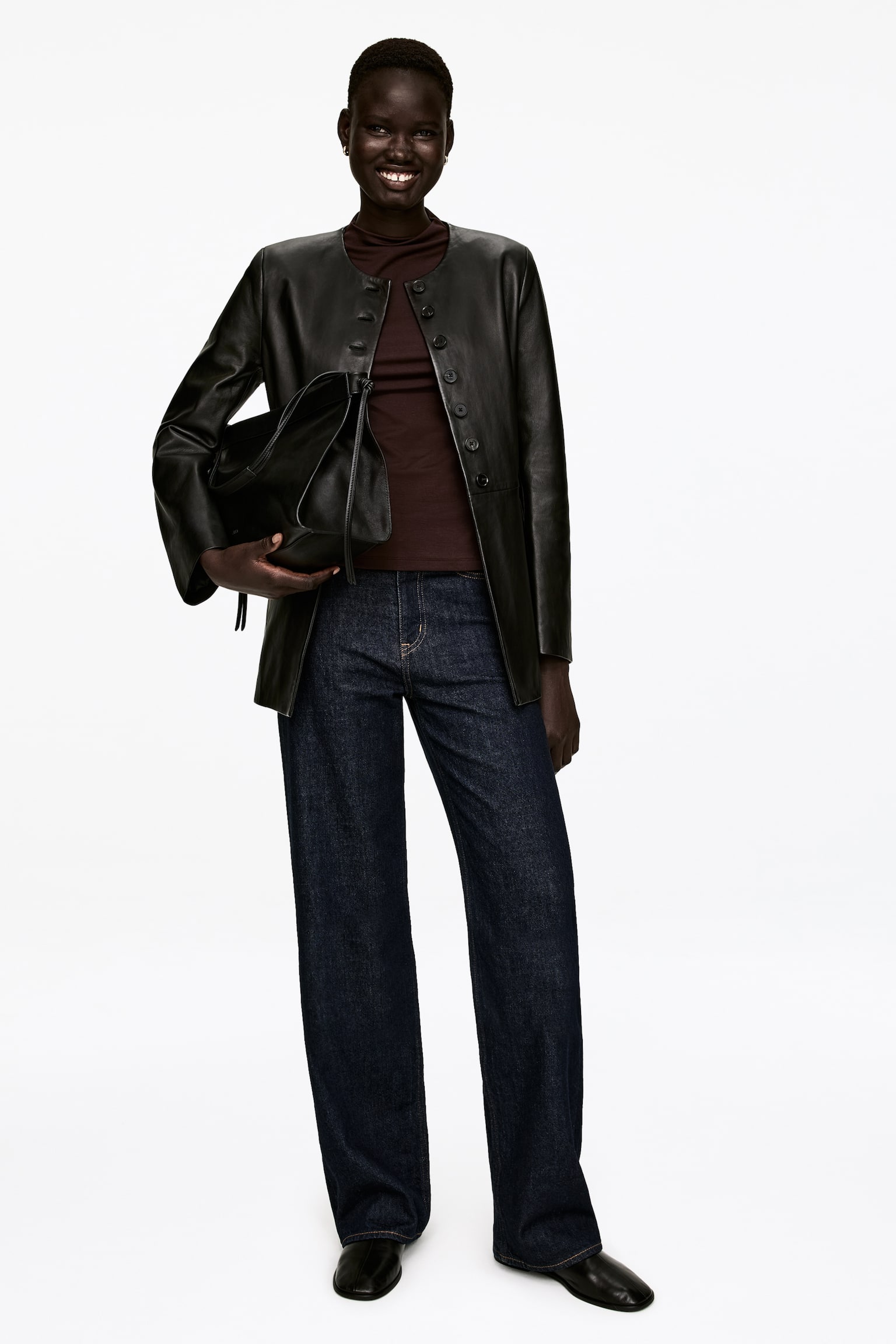 Ribbad topp med halvpolo - Brun - 4