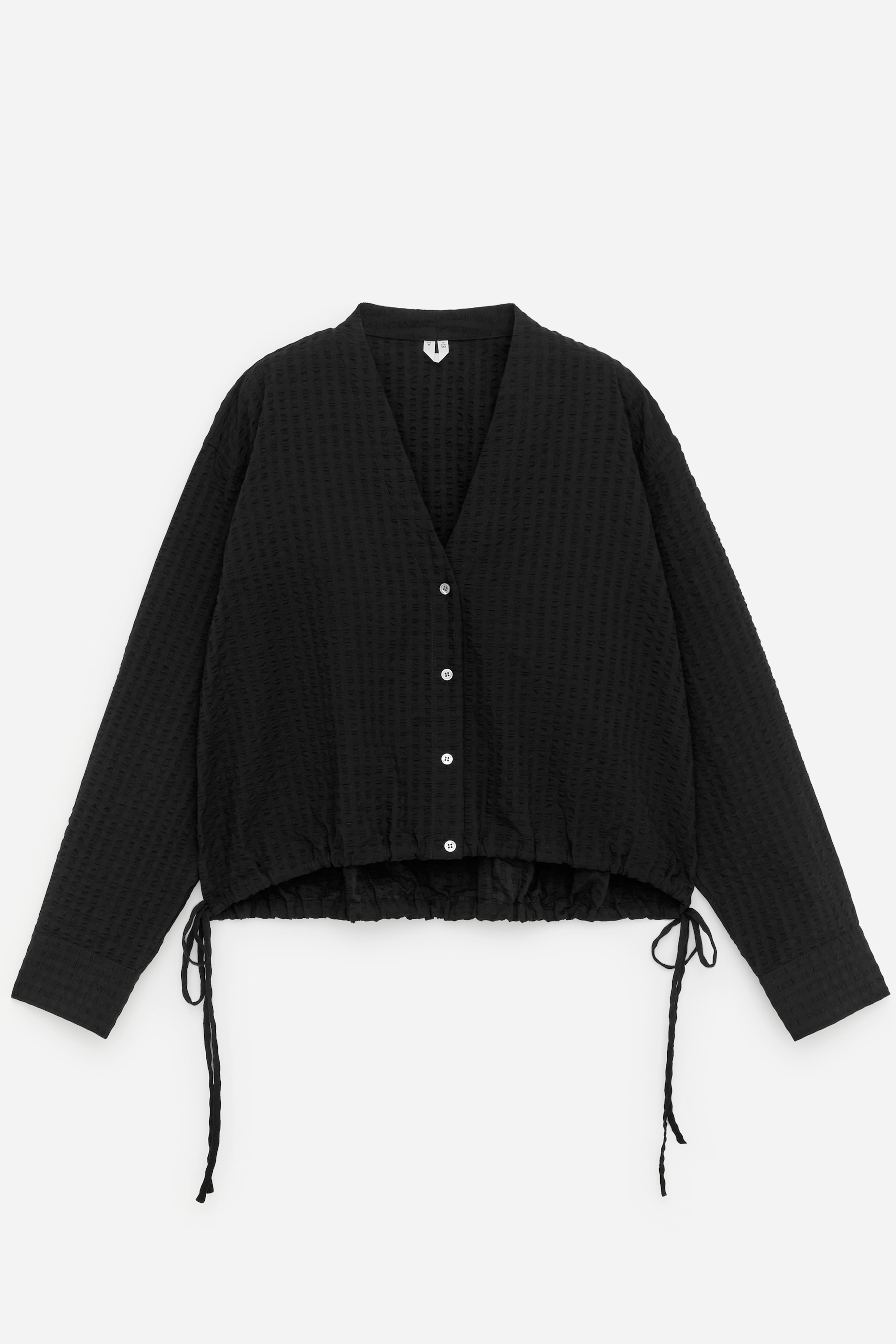 Seersucker-bluse - Sort/Blå/hvid