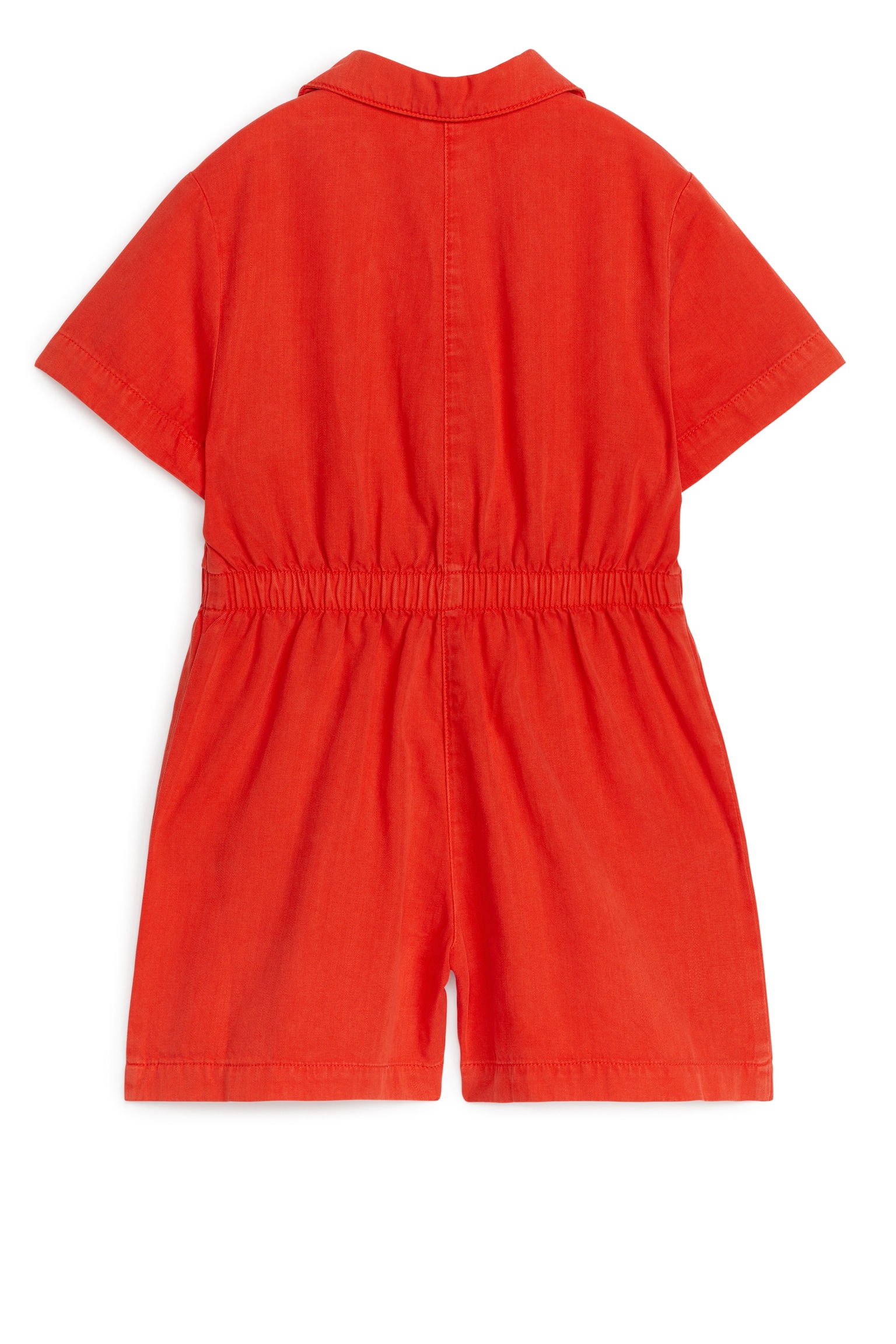 Lyocell-Cotton Jumpsuit - Bright Red/Beige - 2