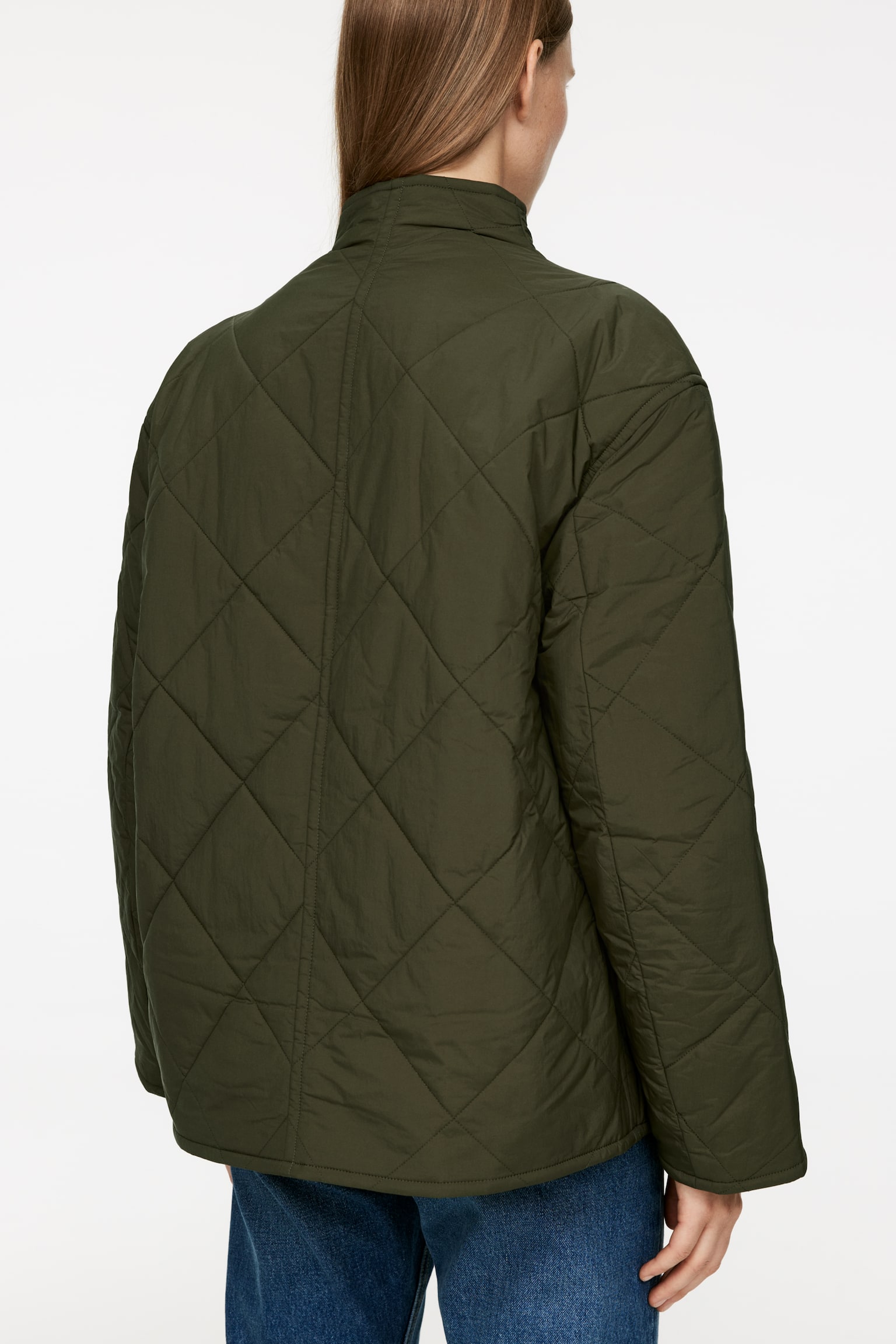 Quilted Shawl-Collar Jacket - Dark Kahki Green - 3