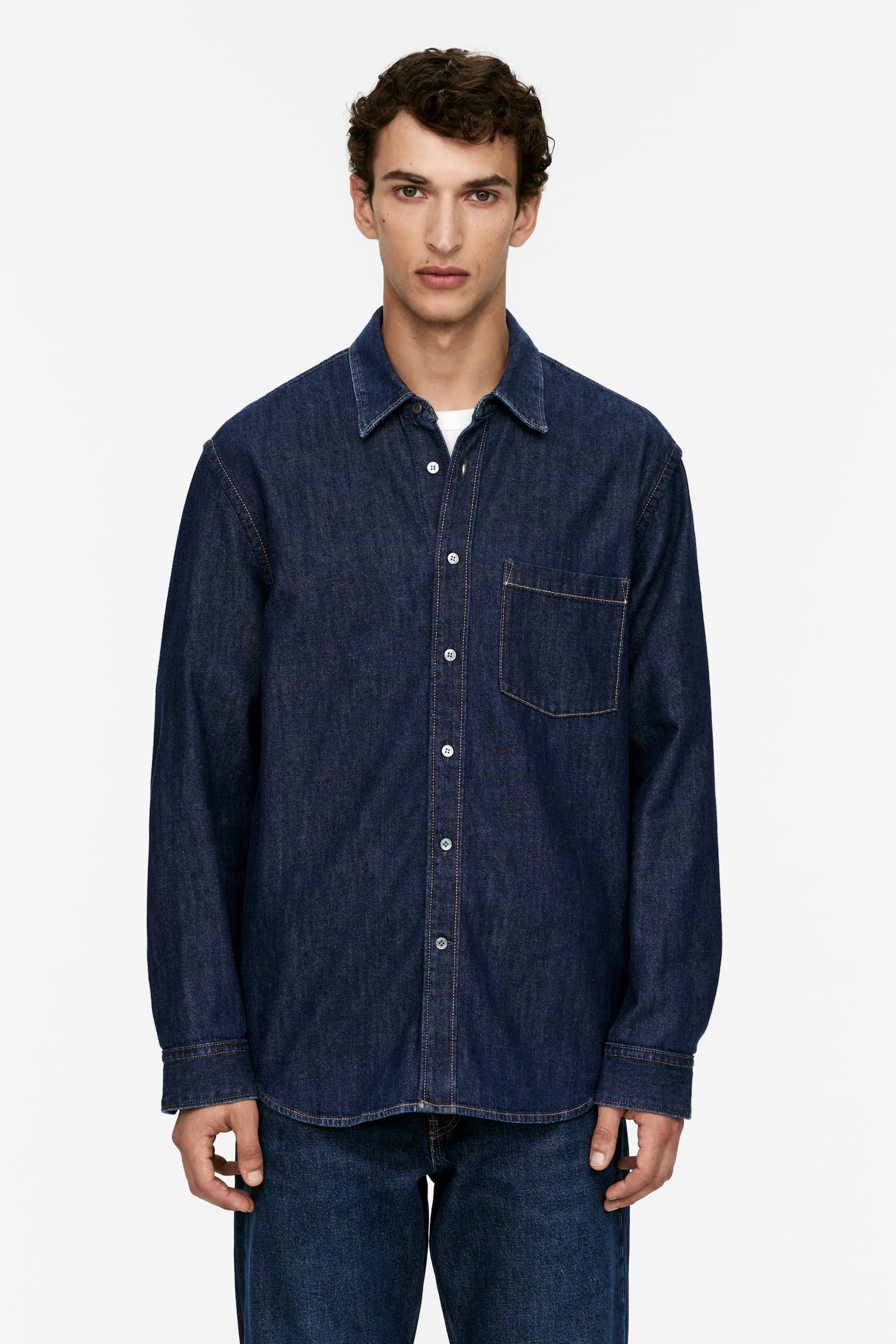 Relaxed Denim Shirt - Dark Blue - 1