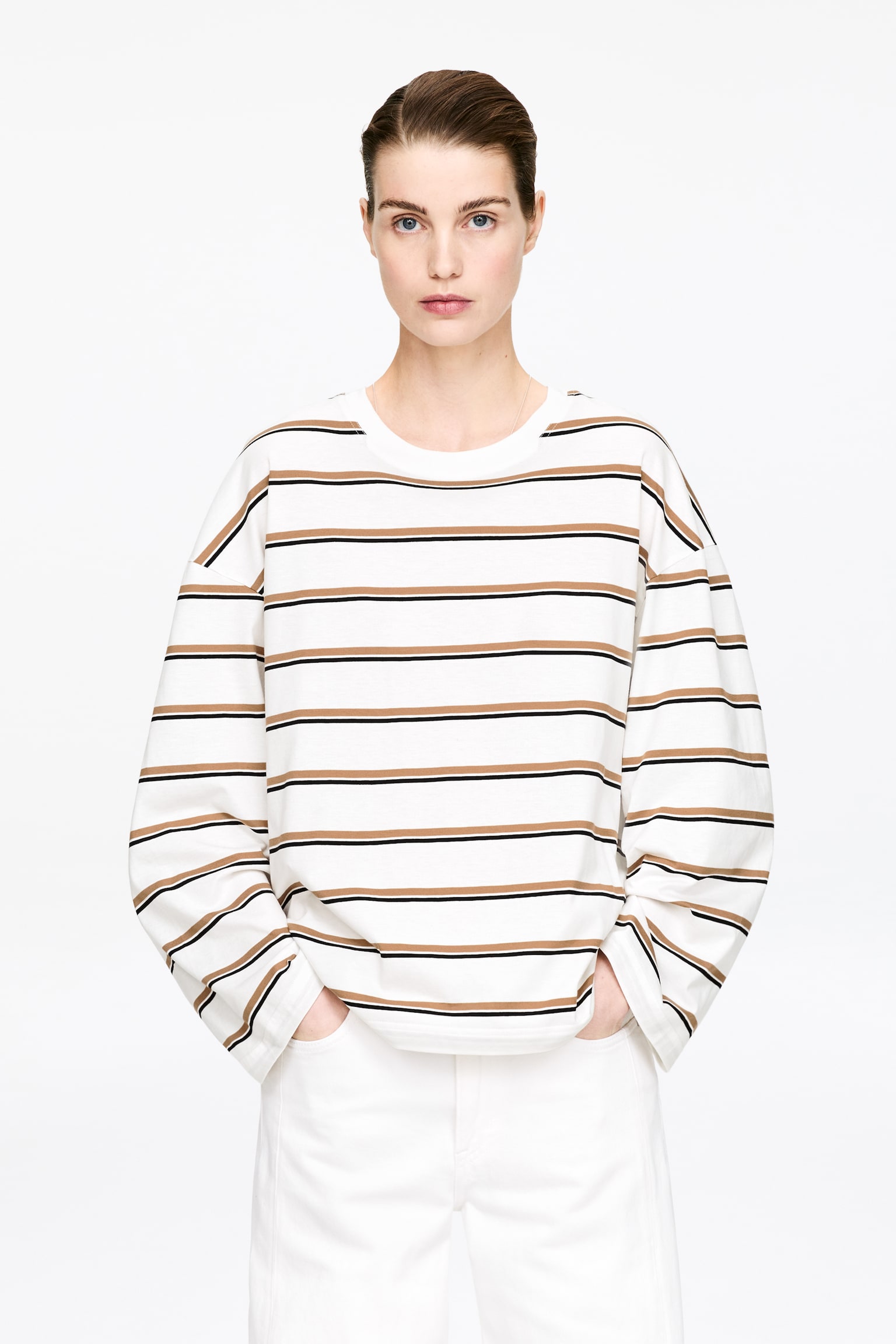 Oversized-T-Shirt mit langen Ärmeln - Weiß/mehrfarbig/Schwarz/Türkis - 1